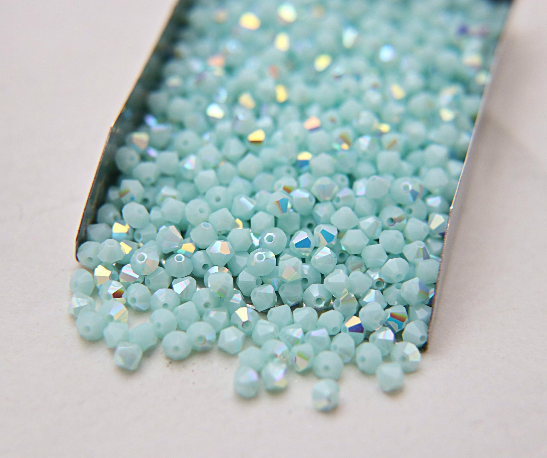 4mm Mint Alabaster Aurore Boreale Swarovski Bicone Cuts 36/72/144/432/720 Pieces embroidery materials, jewelry making