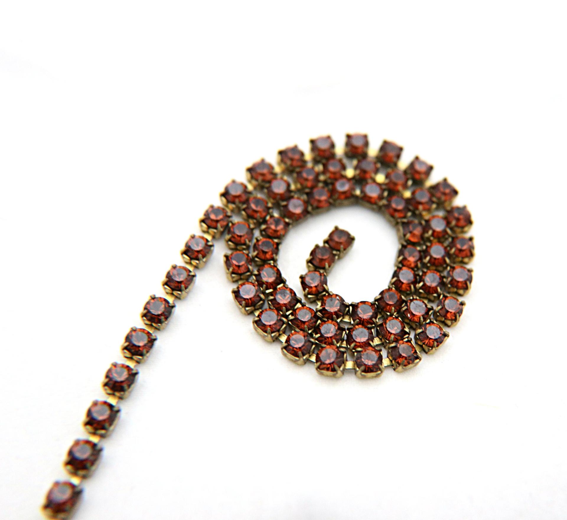 18SS Swarovski Vintage Rhinestone Chain Emerald/Smoked Topaz/Olivine/Montana 4.2mm embroidery materials, jewelry making, vintage findings