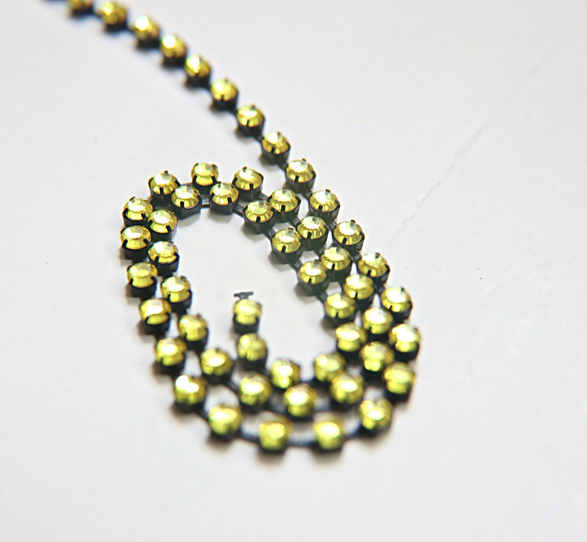 16ss Swarovski 2088 Chain in Flat Back Citrine (4mm) 0.5/1/2/5 Meters Vintage Black Settings Bridal Supplies|Jewelry Making, embellishments