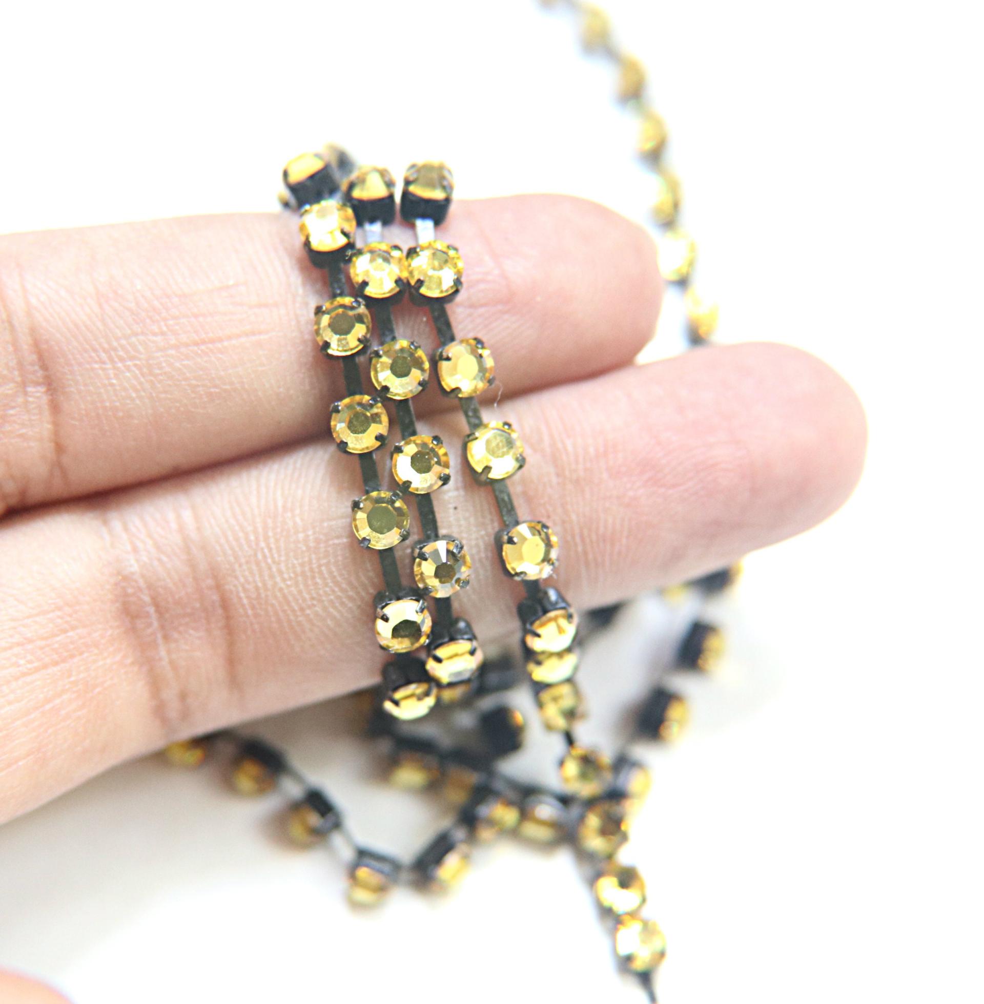 16ss Swarovski 2088 Chain Flat Back Light Topaz (4mm) 0.5/1/2/5 Meters Vintage Black Settings Bridal Supplies|Jewelry Making, craft making