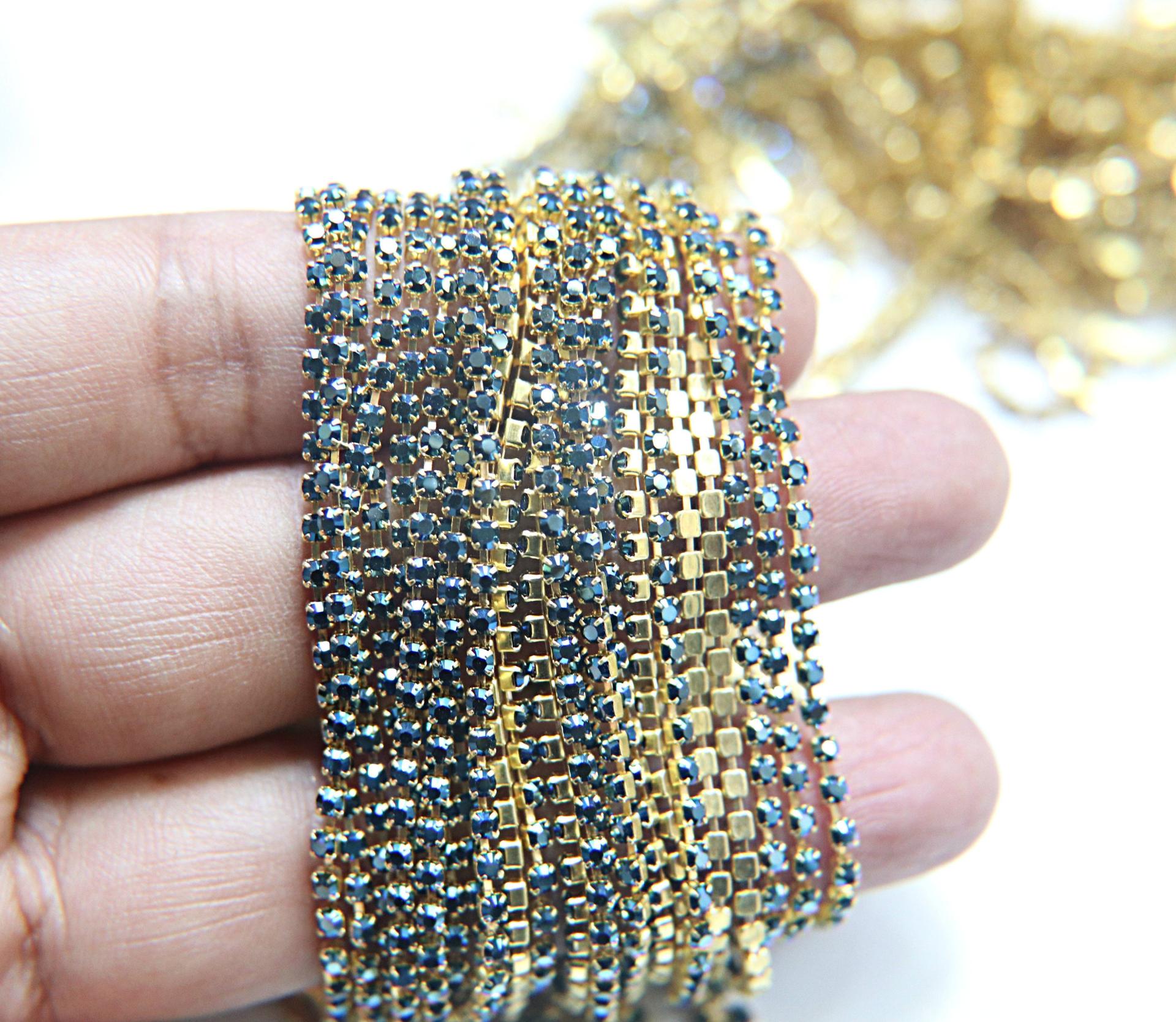 14PP Rhinestone Chain Swarovski vintage 2mm (0.5/1/2/5 meters) vintage findings, strass chains, craft supplies , wedding decorations, laces