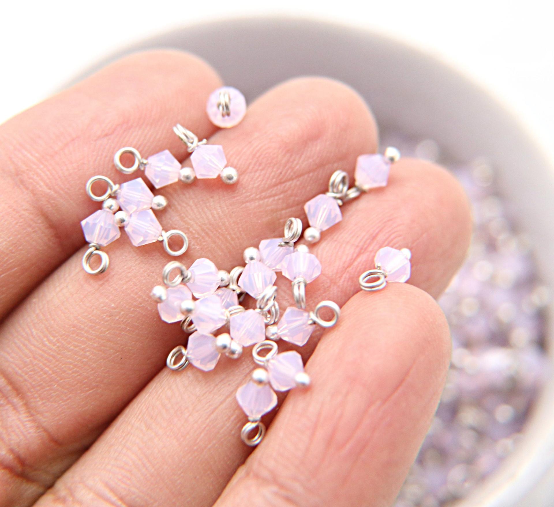 4mm Swarovski Rose Water Opal crystal dangles in Sterling Silver wire wrapped- charms- drops- jewelry making 36/72/144/432/1000Pieces