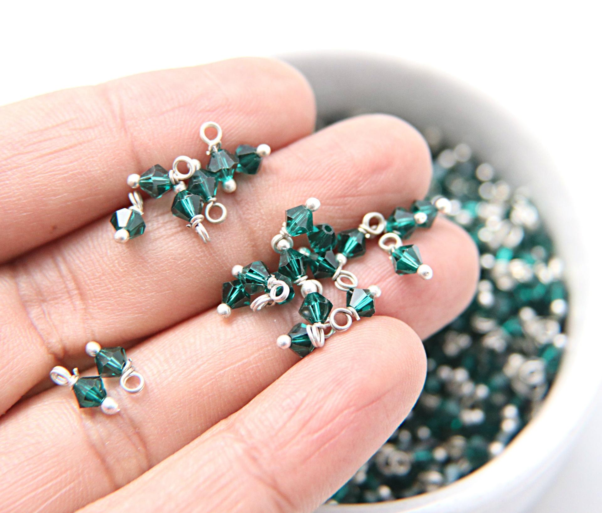4mm Swarovski EMERALD crystal dangles in Sterling Silver wire wrapped- charms- drops- jewelry making 72/144/432/1000Pieces jewelry finding