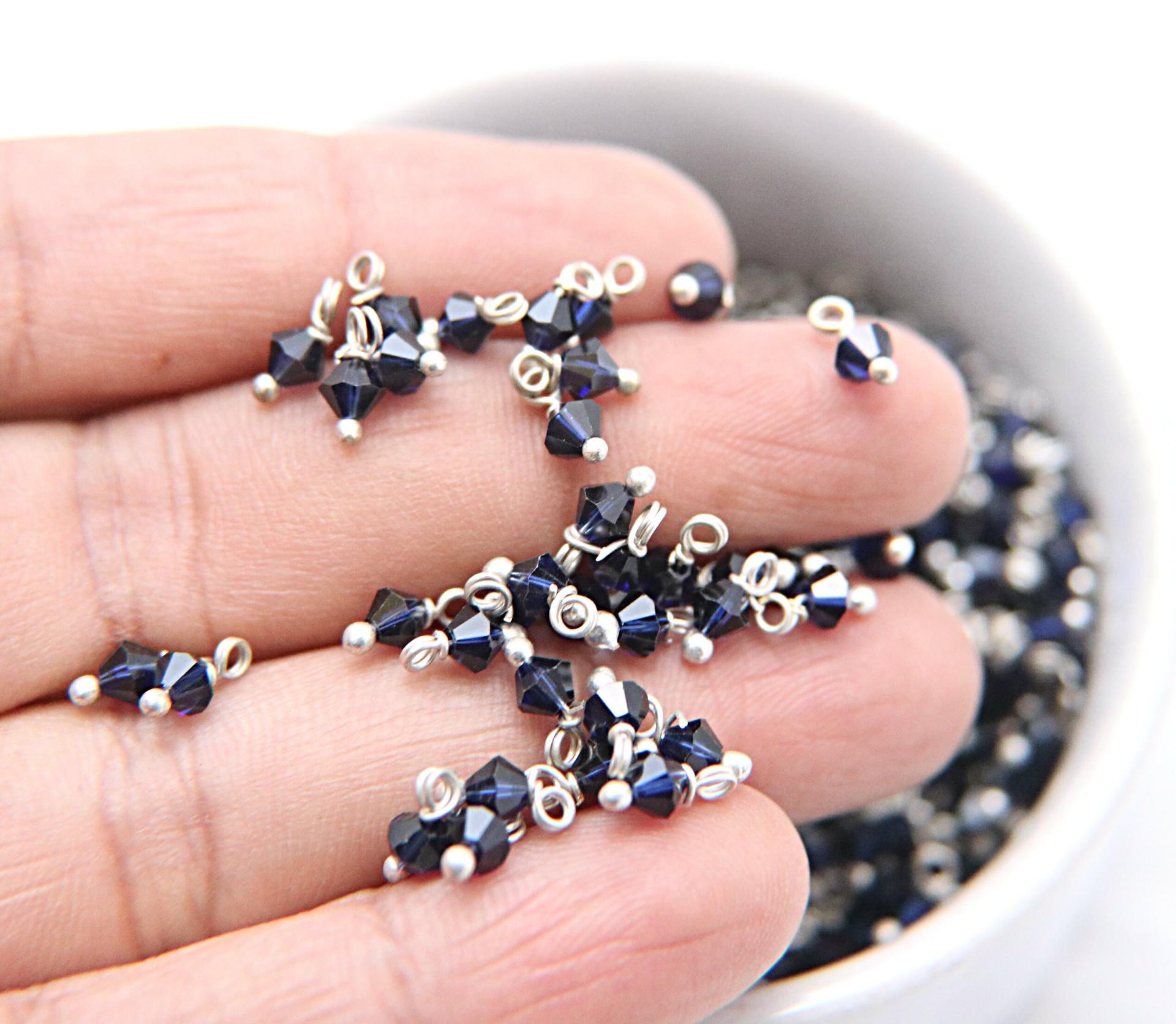 4mm Swarovski Dark Indigo crystal dangles in Sterling Silver wire wrapped- charms- drops- jewelry making 36/72/144/432/1000Pieces