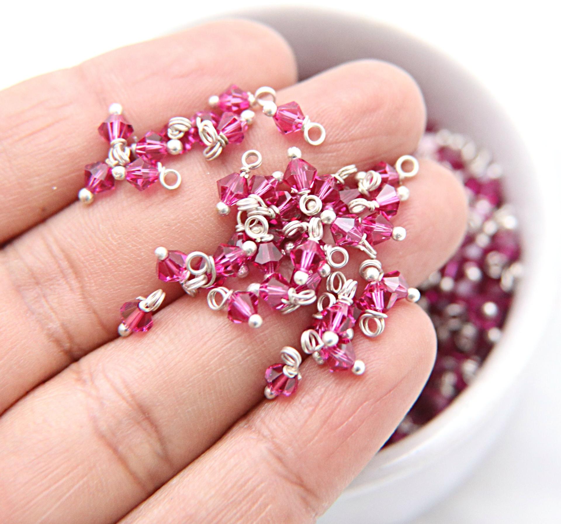 4mm Swarovski Fuchsia crystal dangles in Sterling Silver wire wrapped- charms- drops- jewelry making 72/144/432/1000Pieces jewelry finding