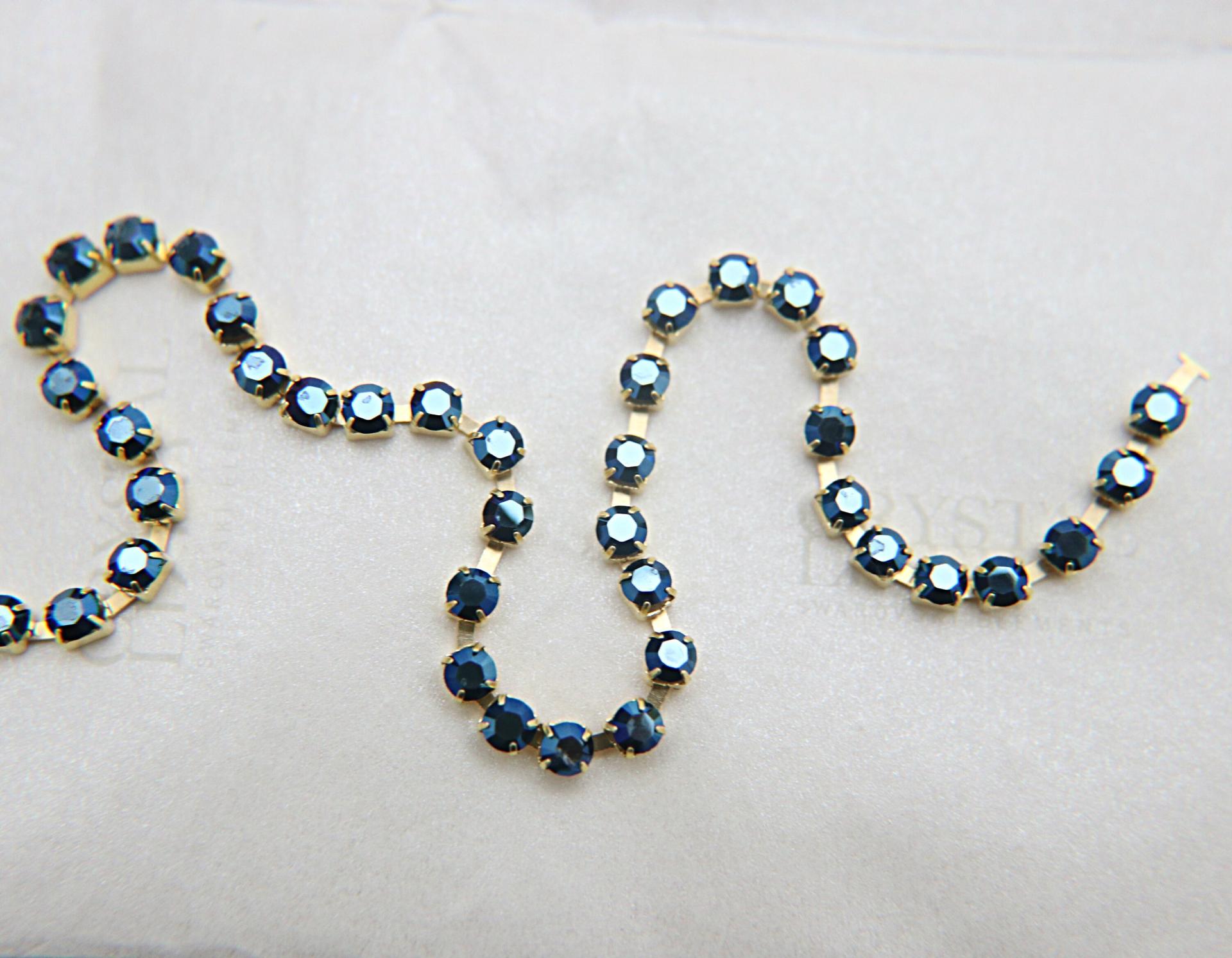 16 SS Rhinestone Chain Swarovski in Crystal Metallic Blue 4mm 0.5/1/2/5/15 Meters vintage findings, strass chains, craft supplies, rare