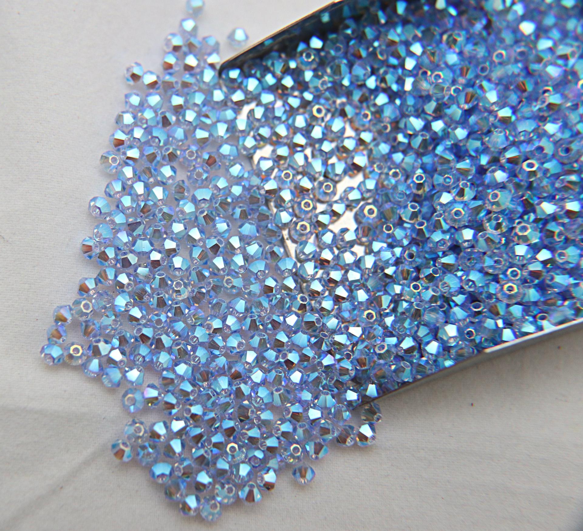 Swarovski (3/4mm) Light Sapphire AB 2X FC Bicones Beads Rainbow 36/72/144/432/720 Pieces (211) PREMIUM Materials, jewelry supplies