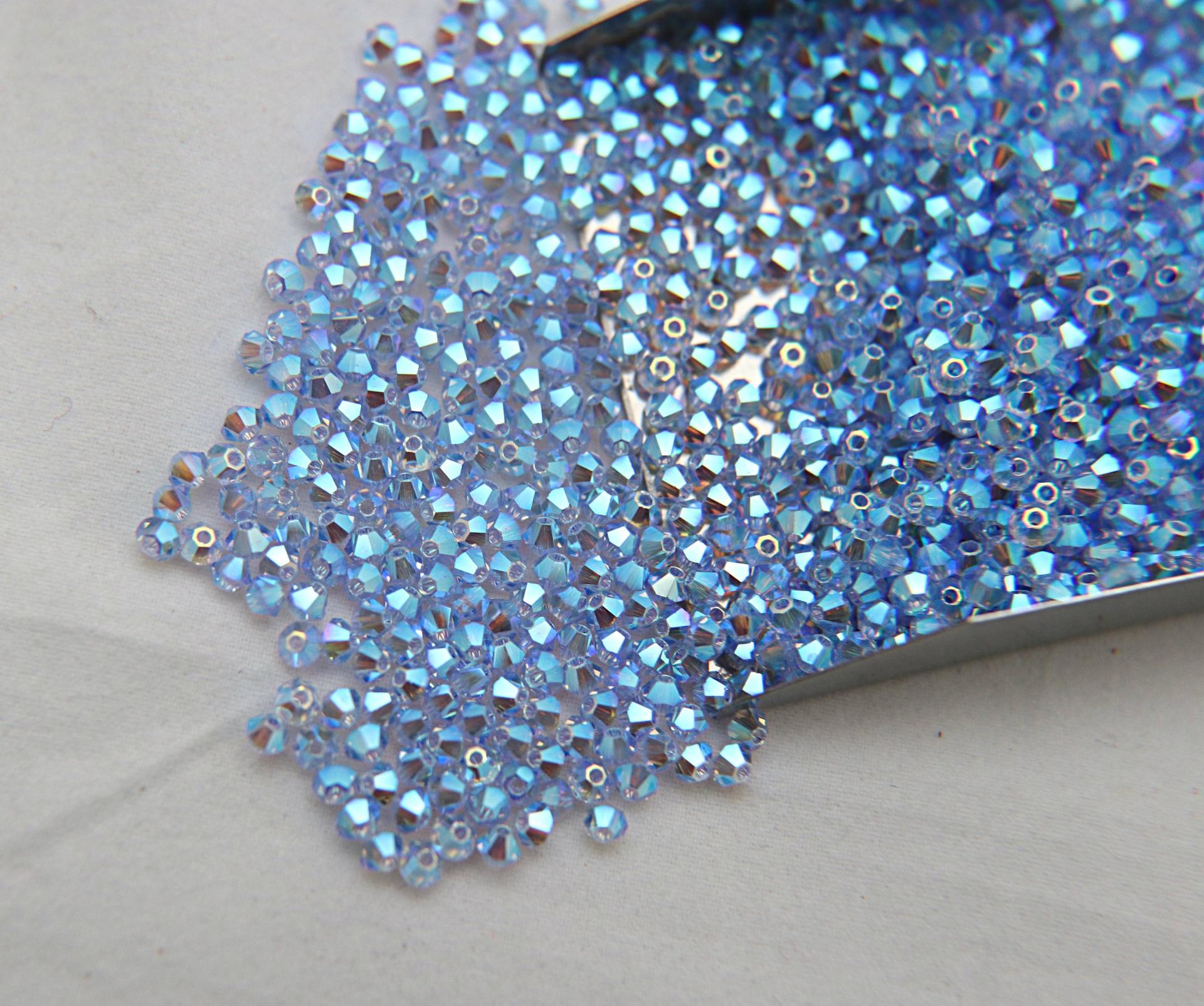 Swarovski (3/4mm) Light Sapphire AB 2X FC Bicones Beads Rainbow 36/72/144/432/720 Pieces (211) PREMIUM Materials, jewelry supplies