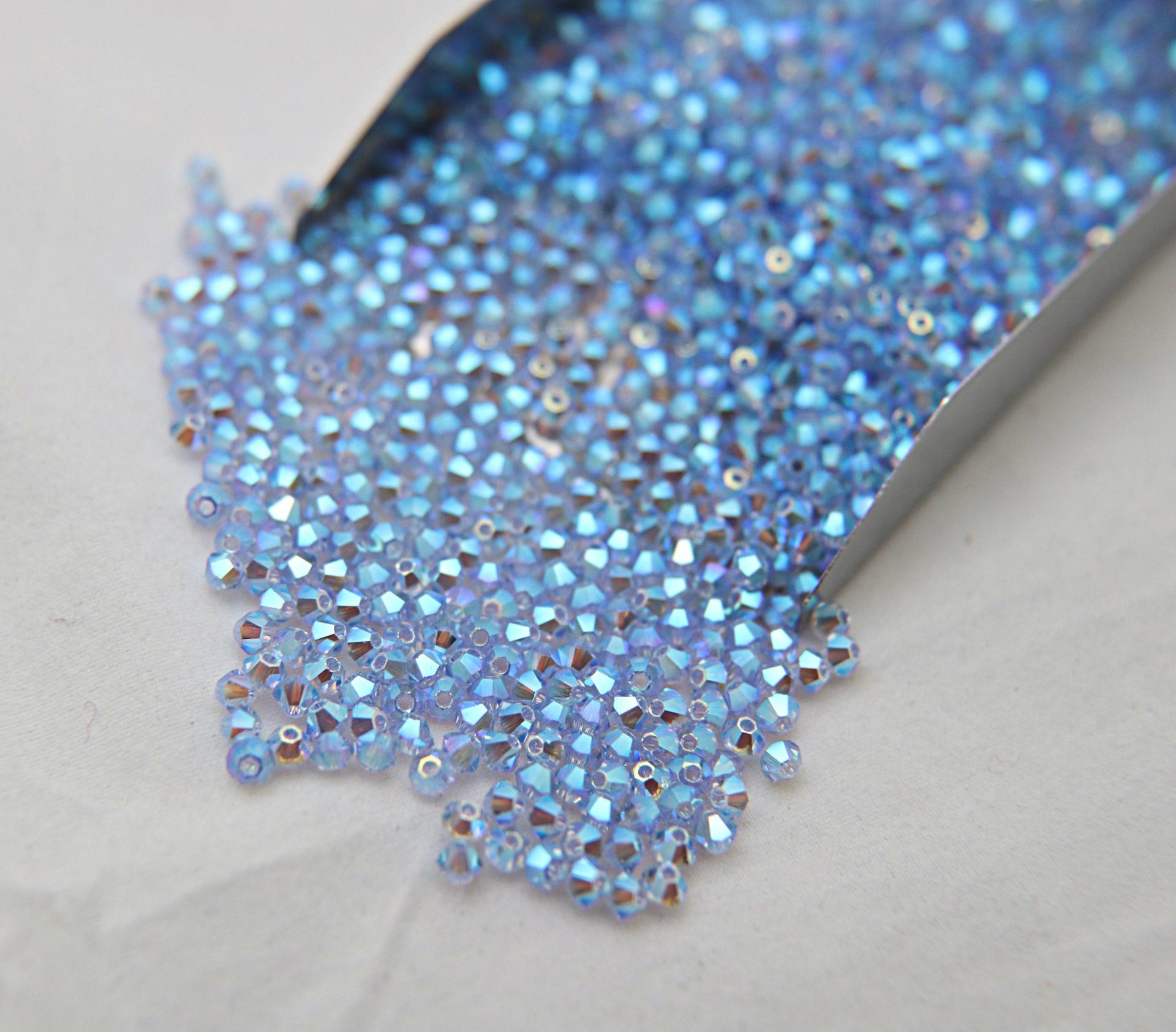 Swarovski (3/4mm) Light Sapphire AB 2X FC Bicones Beads Rainbow 36/72/144/432/720 Pieces (211) PREMIUM Materials, jewelry supplies