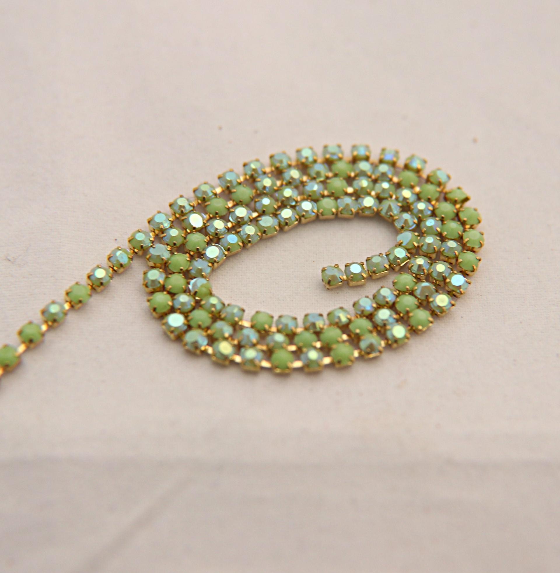 6 SS Rhinestone Chain Vintage Opaque Glass Peridot Aurore Boreale 2mm 1/2/5/15 Meters