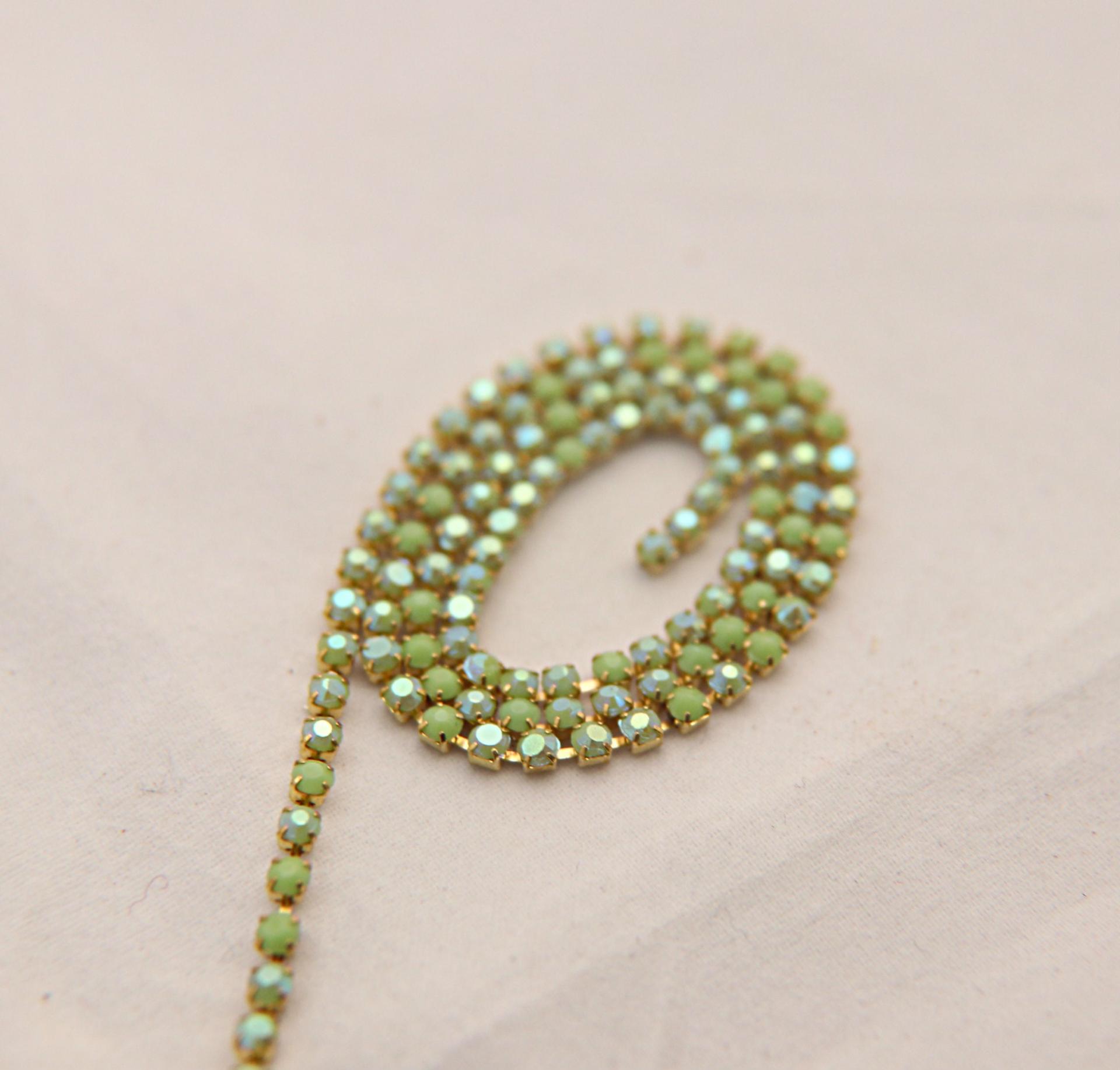6 SS Rhinestone Chain Vintage Opaque Glass Peridot Aurore Boreale 2mm 1/2/5/15 Meters