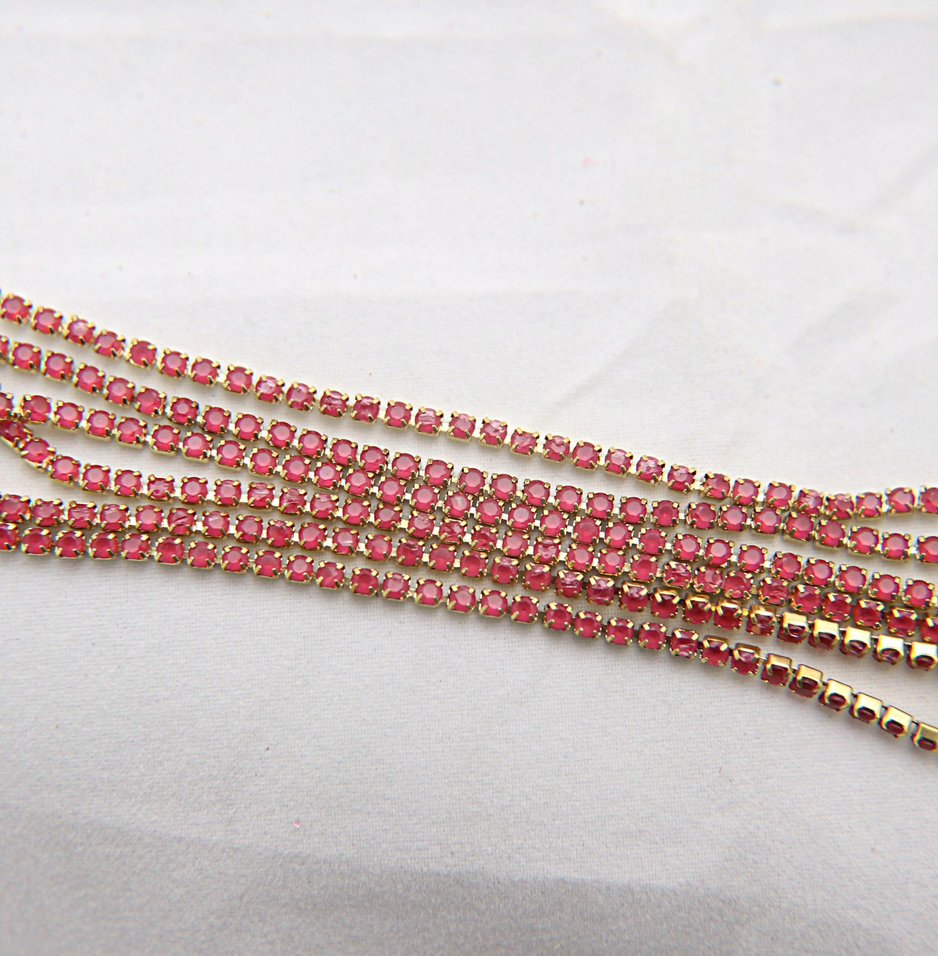 14pp Cubic zirconium Rhinestone Close Cup Chain in Opal Rose (2mm) 0.5/1/2/5 Meters Brass Settings, strass findings, jewelry making