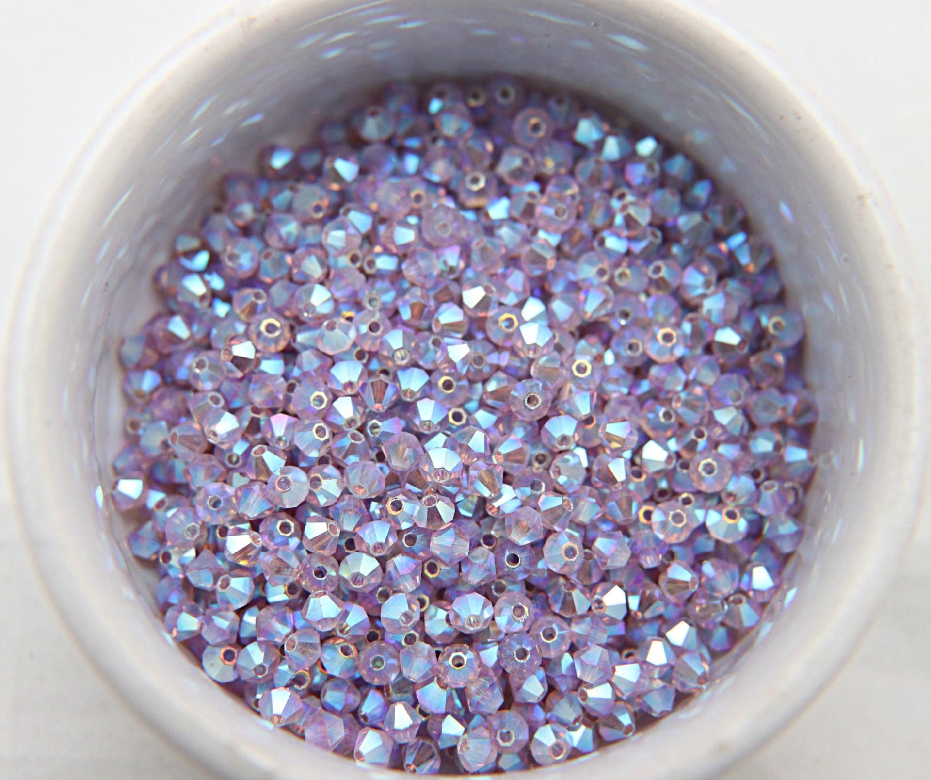 4mm Swarovski Light Amethyst AB 2X FC Bicones rainbow beads 36/72/144/432/720 Pieces rainbow beads, jewelry making, couture embellishments