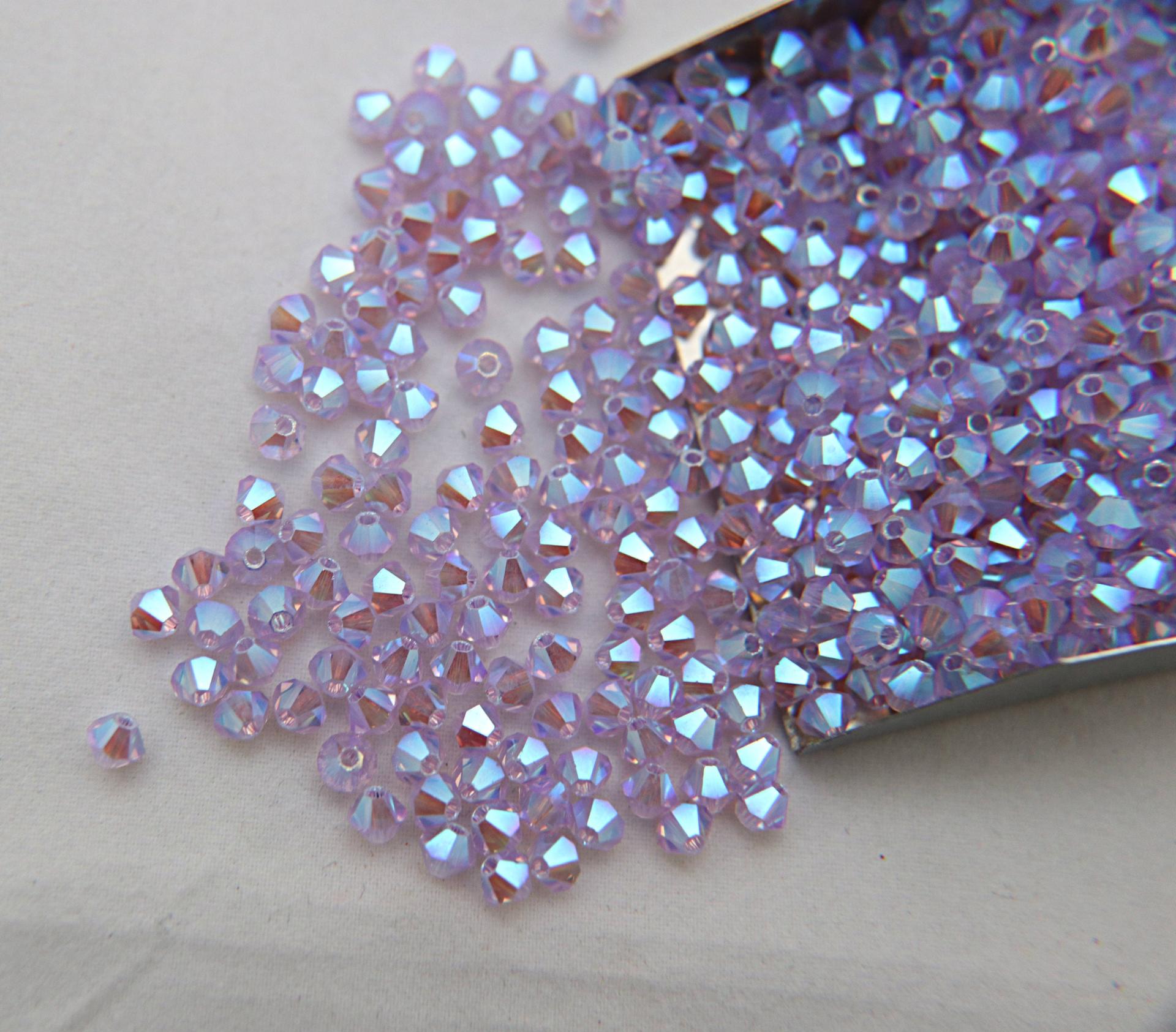 3/4mm Swarovski Violet AB 2X FC Bicones Rainbow Beads 36/72/144/432/720 Pieces vintage rare jewelry findings, embroidery materials, couture