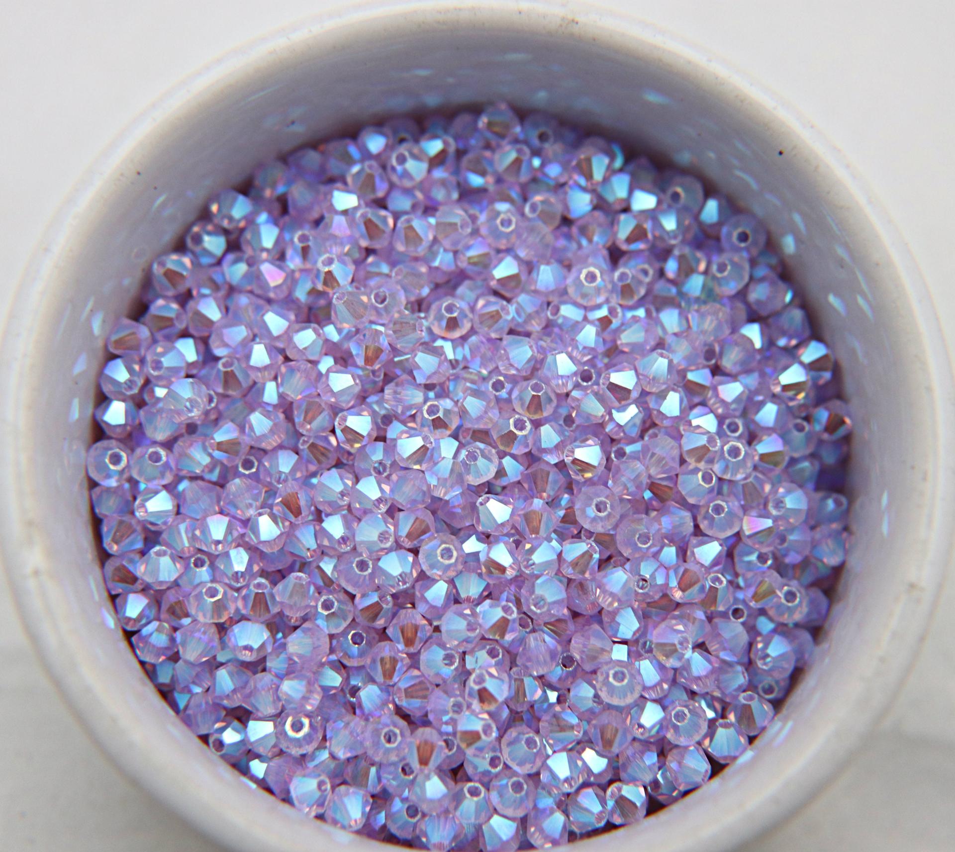 3/4mm Swarovski Violet AB 2X FC Bicones Rainbow Beads 36/72/144/432/720 Pieces vintage rare jewelry findings, embroidery materials, couture