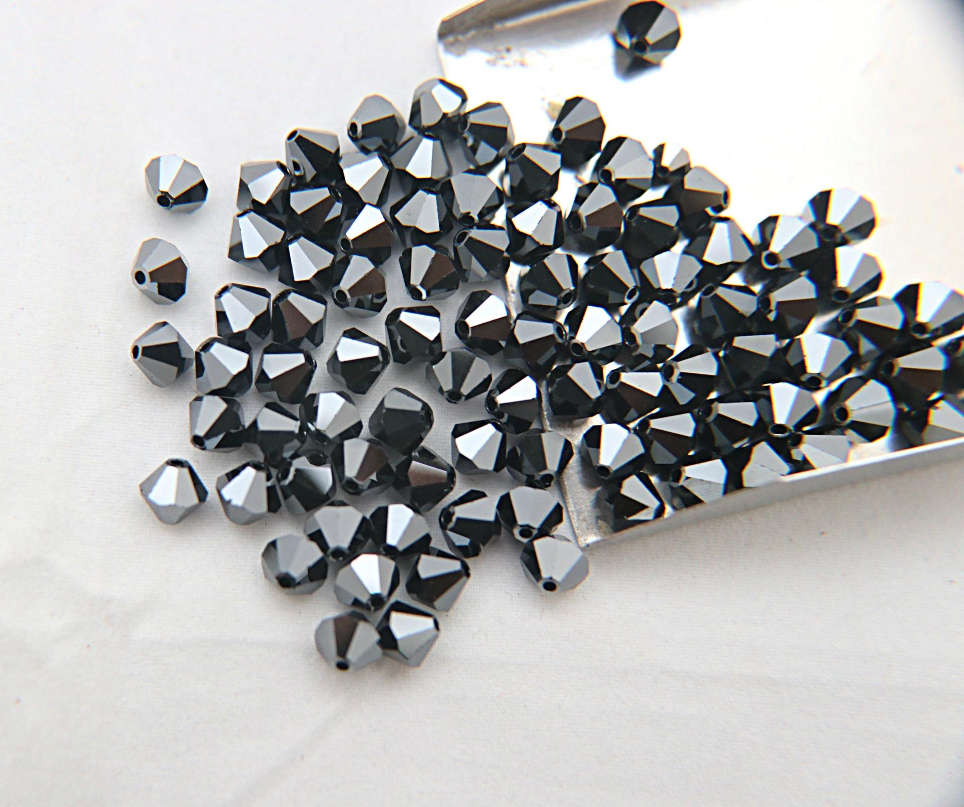 6/8 MM Jet Hematite 2X Swarovski Bicone Beads 12/36/72/144/288 Pieces (280) Haute couture embellishments, premium beads, vintage supplies