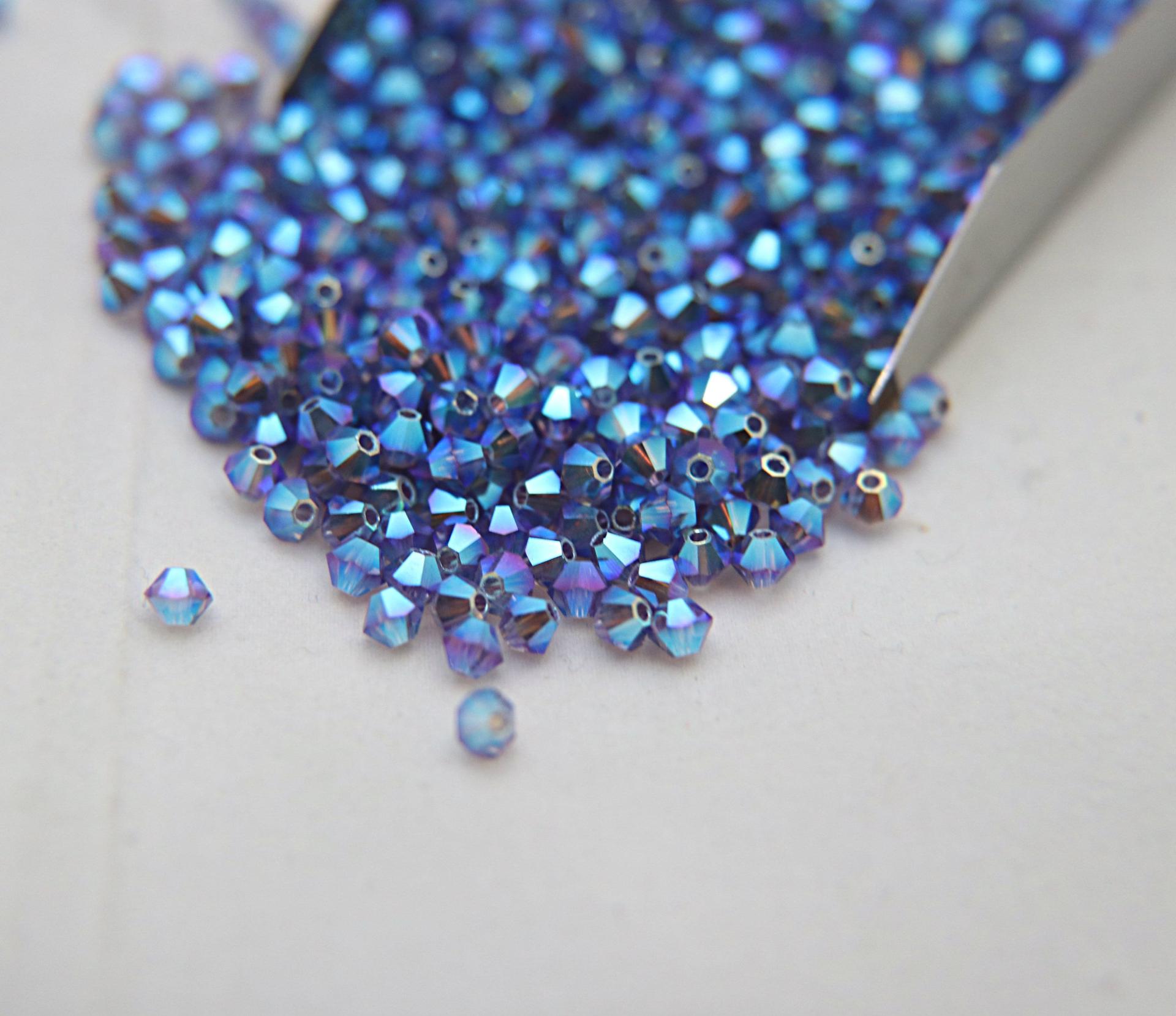 Swarovski (3/4mm) Tanzanite AB 2X FC Bicones Rainbow Beads 36/72/144/432/720 Pieces (539) jewelry making, embroidery materials