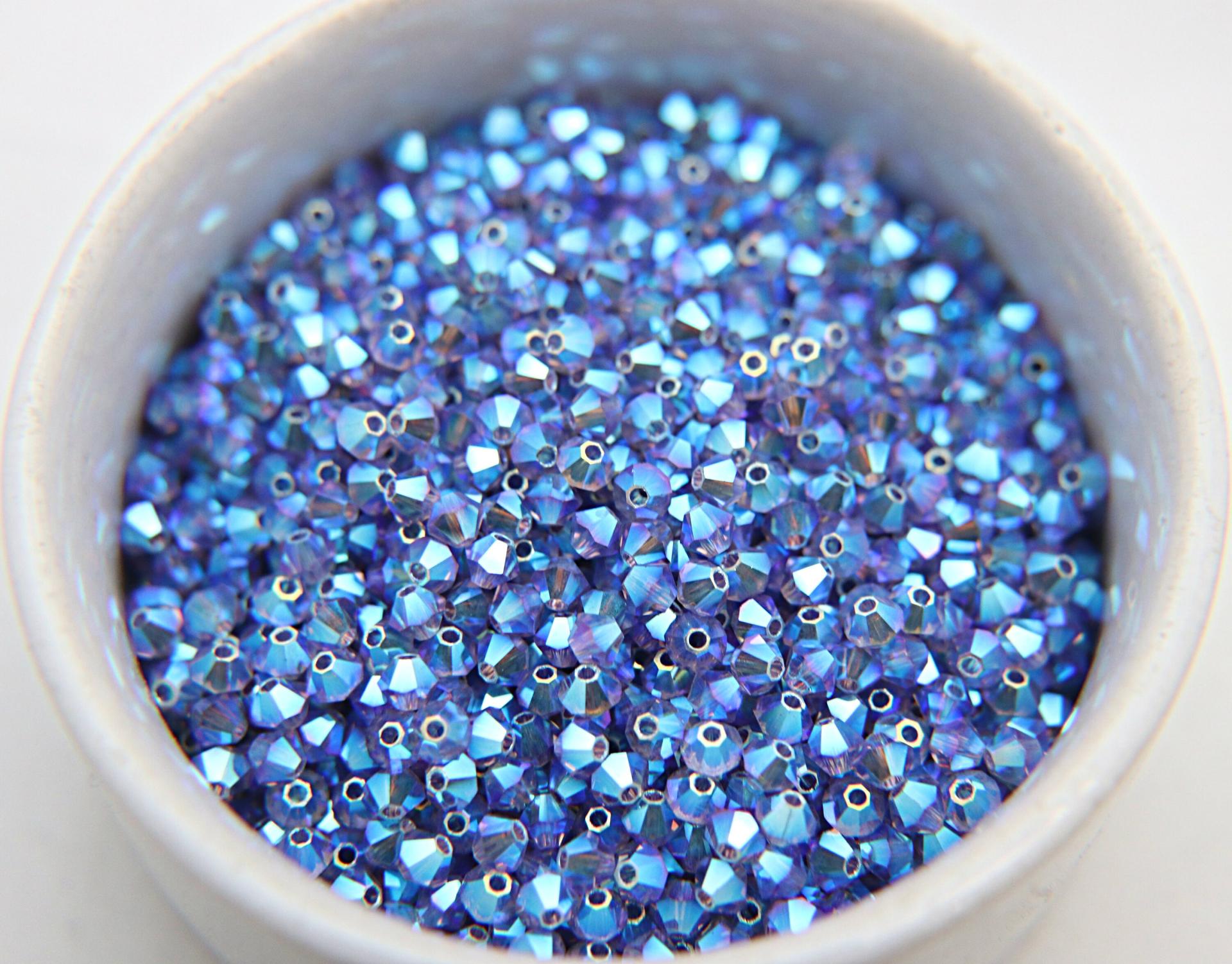 Swarovski (3/4mm) Tanzanite AB 2X FC Bicones Rainbow Beads 36/72/144/432/720 Pieces (539) jewelry making, embroidery materials
