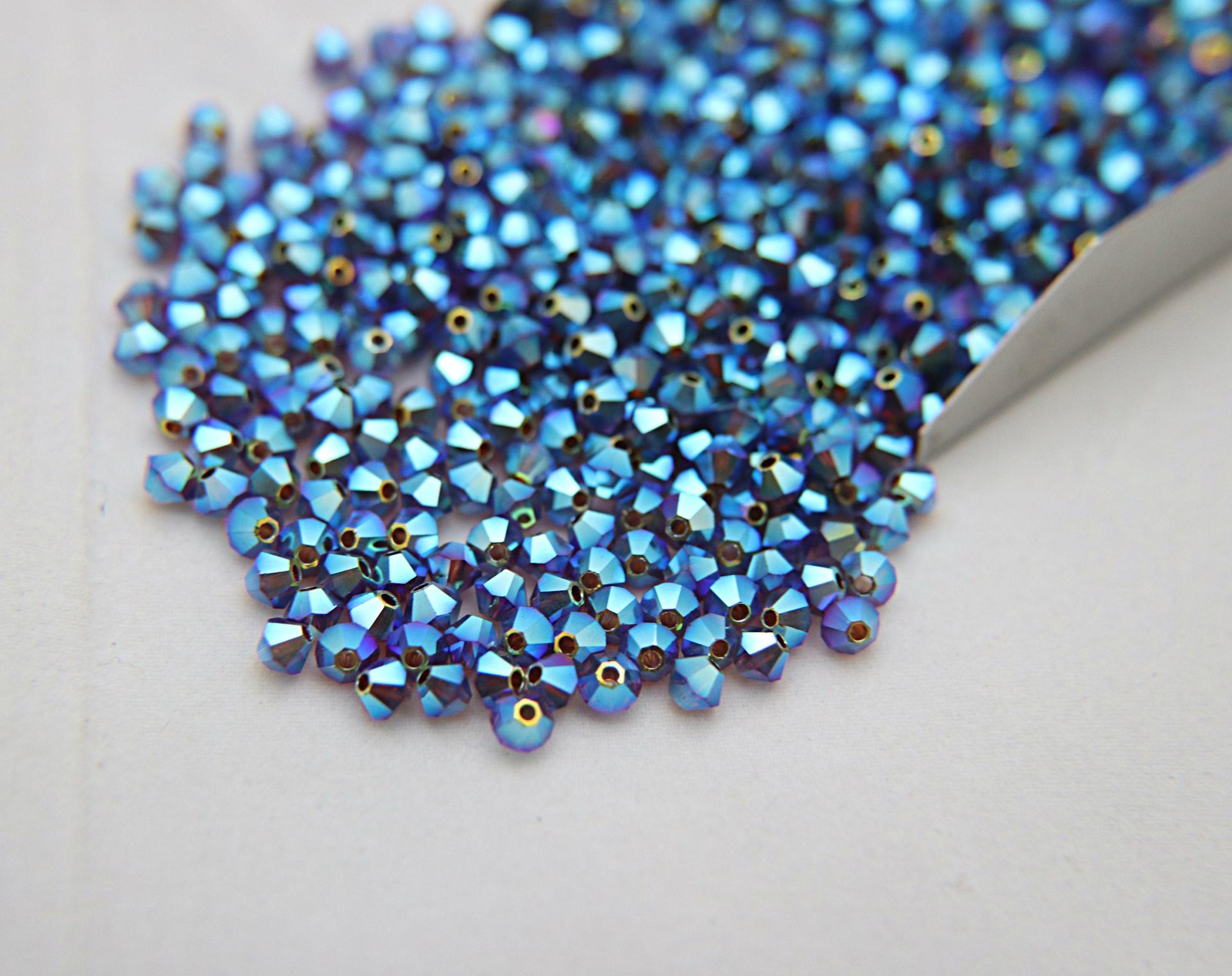 Swarovski (3/4mm) Smoked Topaz AB 2X FC Bicones Rainbow Beads 36/72/144/432/720 Pieces (220) jewelry making findings, embroidery materials