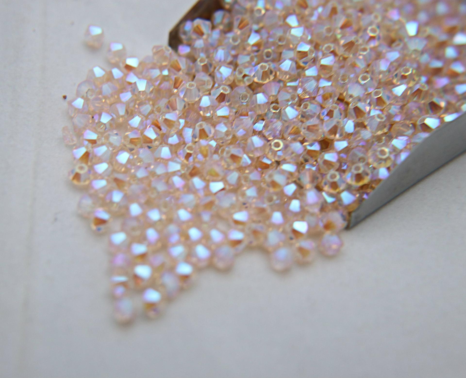 Swarovski (3/4mm) Silk AB 2X FC Bicones cut Beads 36/72/144/432/720 Pieces, jewelry findings, embellishments, embroidery materials