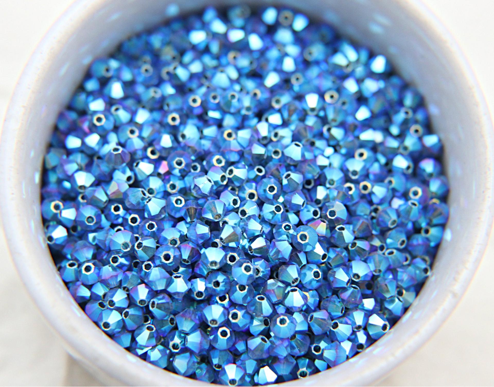 Swarovski (4mm) Montana AB 2X FC Bicones Rainbow Beads 36/72/144/432/720 Pieces (207) embroidery materials, embellishments couture