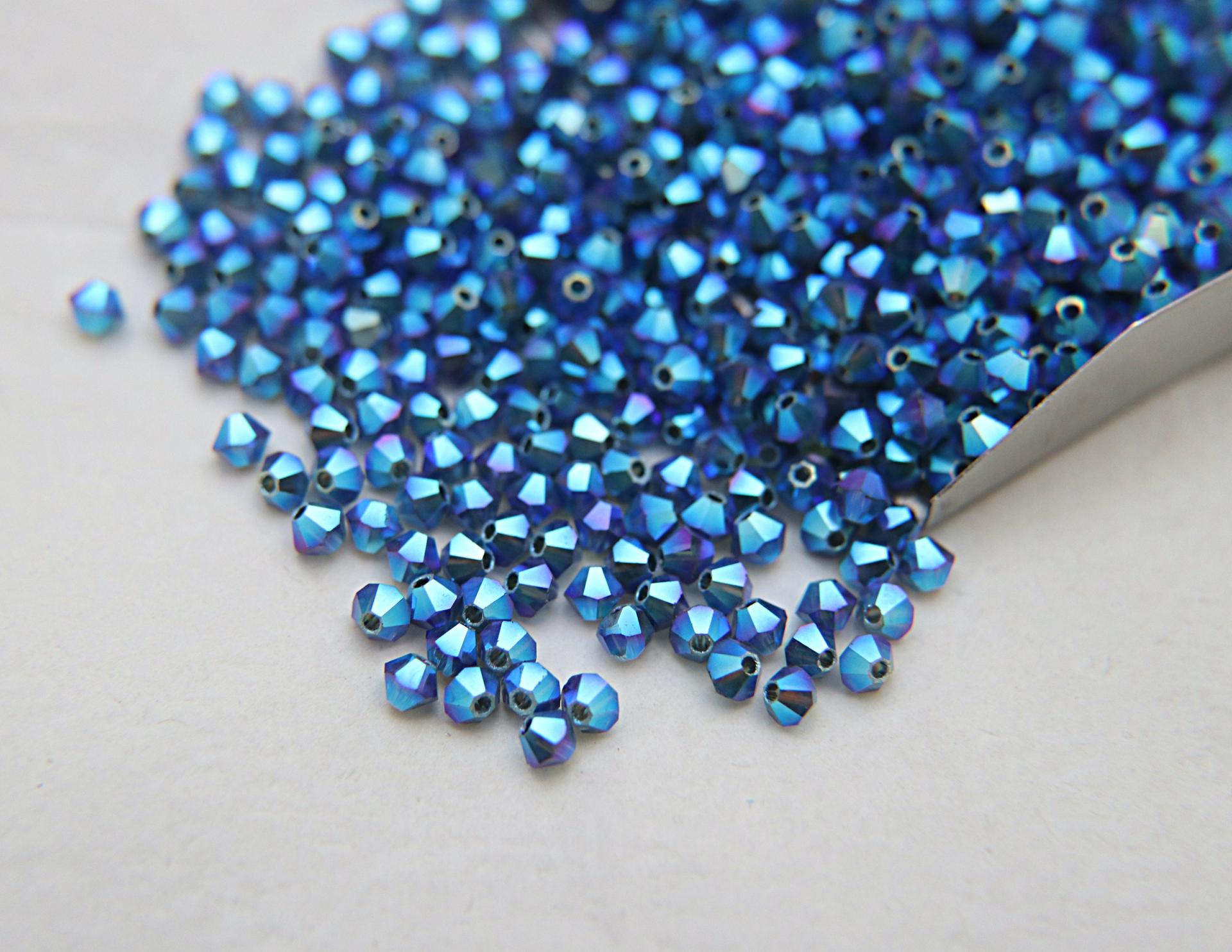 Swarovski (4mm) Montana AB 2X FC Bicones Rainbow Beads 36/72/144/432/720 Pieces (207) embroidery materials, embellishments couture