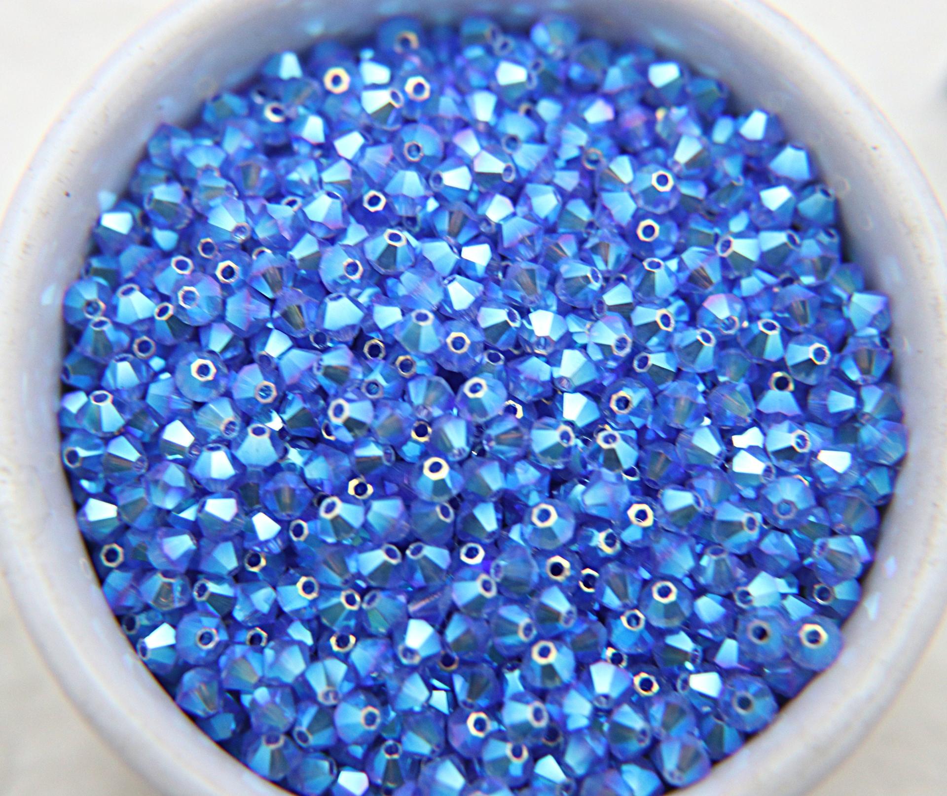 Swarovski (3/4mm) Sapphire AB 2X FC Bicones Rainbow Beads 36/72/144/432/720 Pieces, rainbow beads, jewelry making, couture embellishments