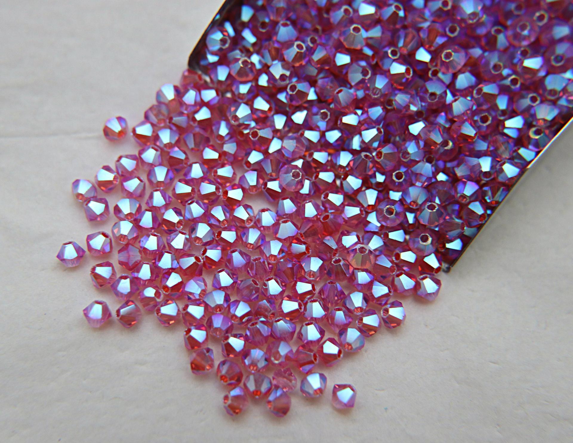Swarovski (4mm) Rose AB 2X FC Bicones Beads 36/72/144/432/720 Pieces (209) PREMIUM rainbow beads, jewelry making, couture embellishments