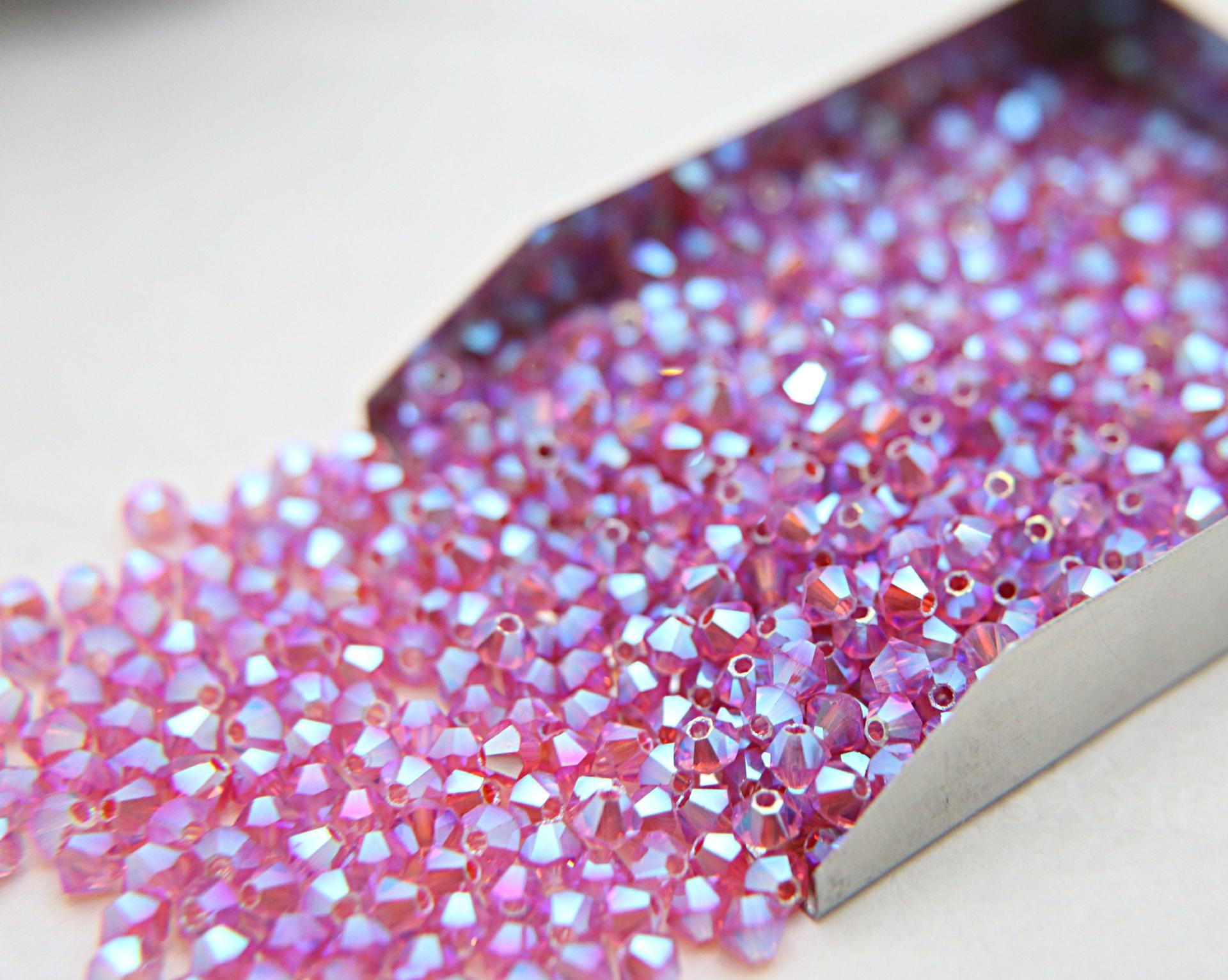 Swarovski (4mm) Rose AB 2X FC Bicones Beads 36/72/144/432/720 Pieces (209) PREMIUM rainbow beads, jewelry making, couture embellishments