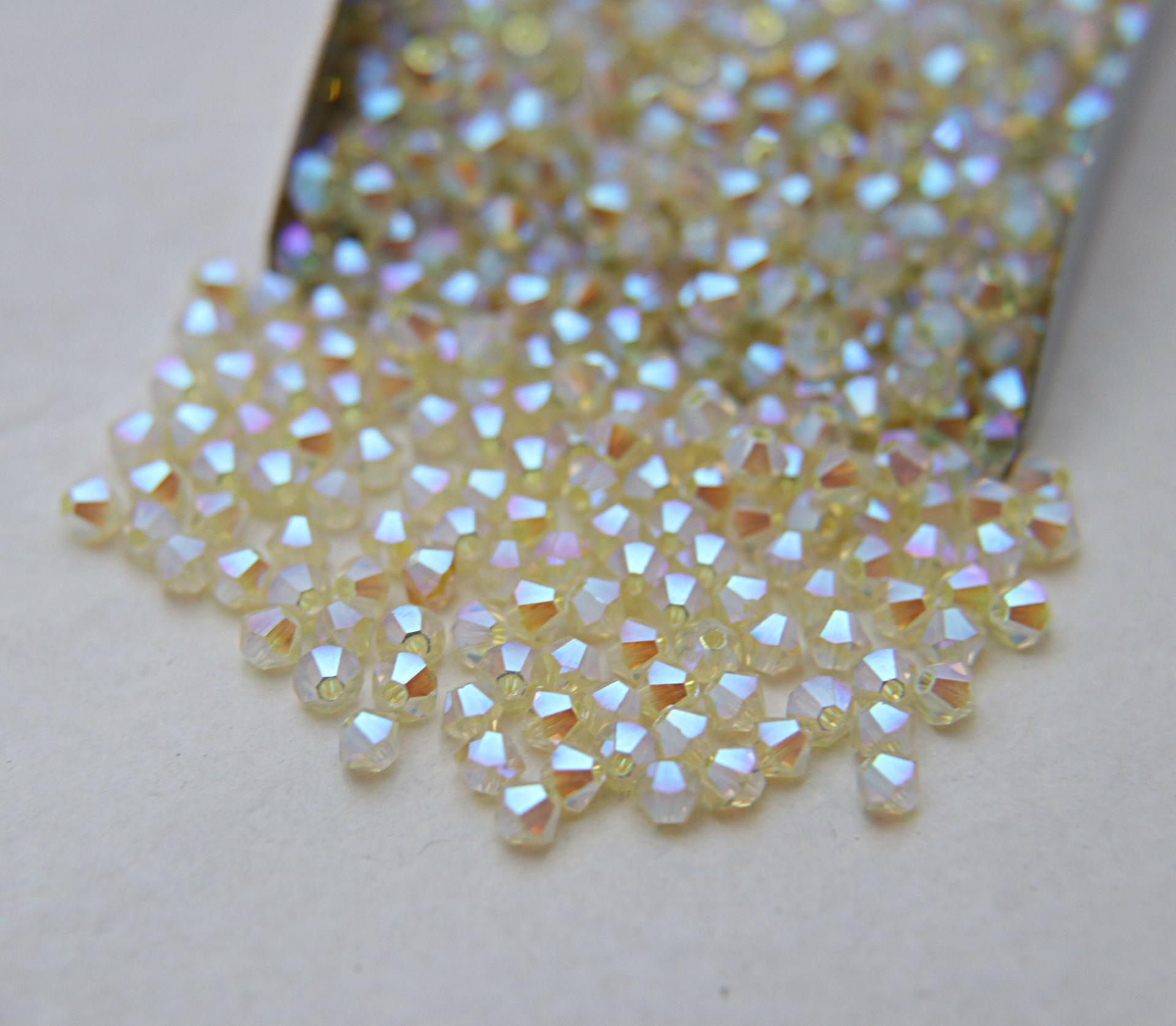 Swarovski (3/4mm) Jonquil AB 2X FC Bicones 36/72/144/432/720 Pieces rainbow beads, jewelry making, couture embellishments, embroidery