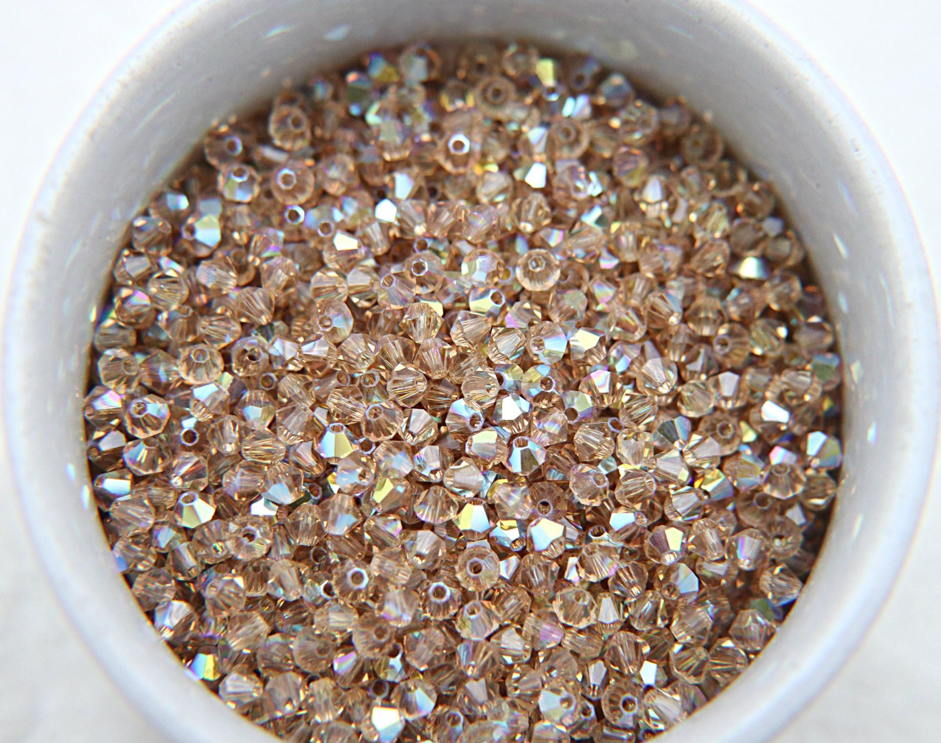 Swarovski (3/4mm) Light Colorado Topaz AB Bicones beads 36/72/144/432/720 Pieces PREMIUM rainbow beads jewelry making couture embellishments