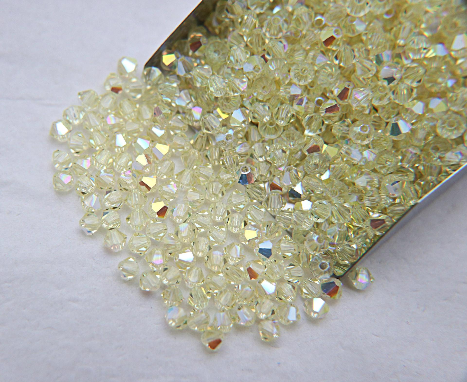 Swarovski (4mm) Jonquil AB Bicones 36/72/144/432/7200 Pieces rainbow beads, jewelry making, couture embellishments, embroidery materials