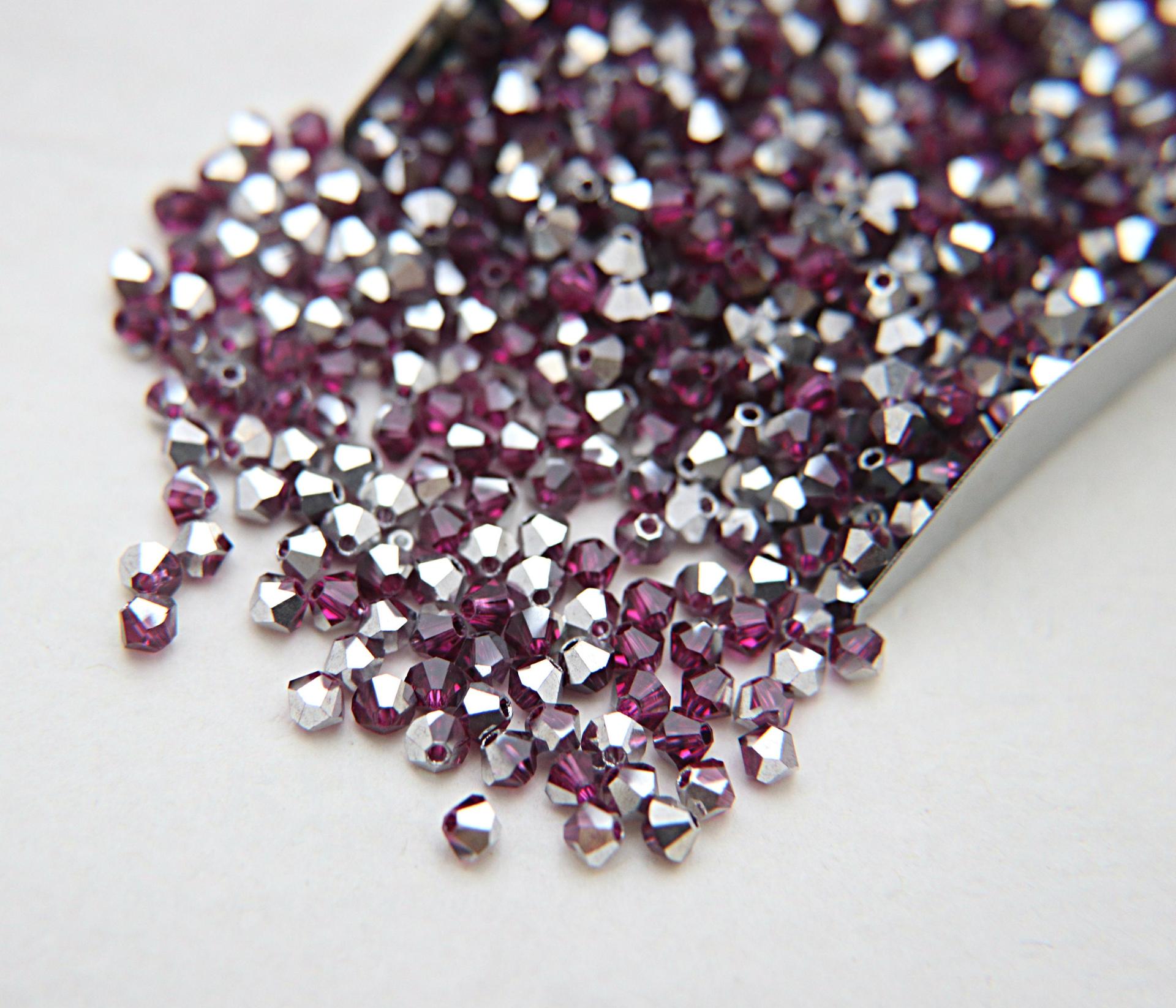 Swarovski (4mm) Fuchsia Comet Argent Light Bicones 36/72/144/432/720 Pieces jewlery beads, embroidery materials, couture embellishments