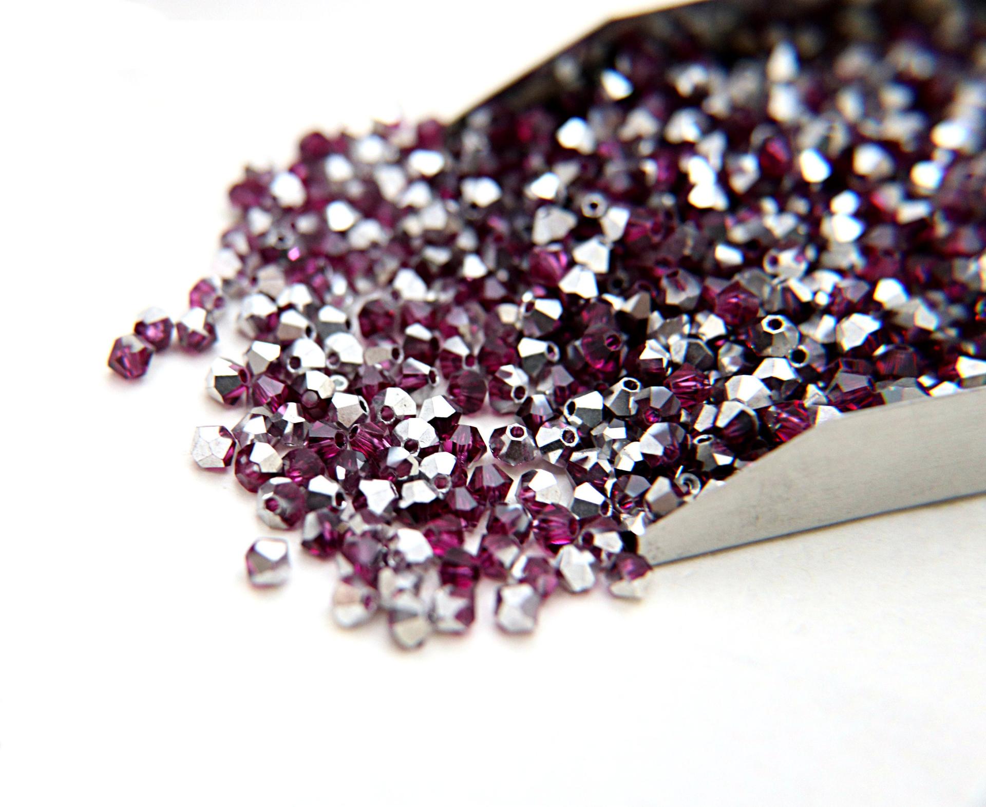Swarovski (4mm) Fuchsia Comet Argent Light Bicones 36/72/144/432/720 Pieces jewlery beads, embroidery materials, couture embellishments