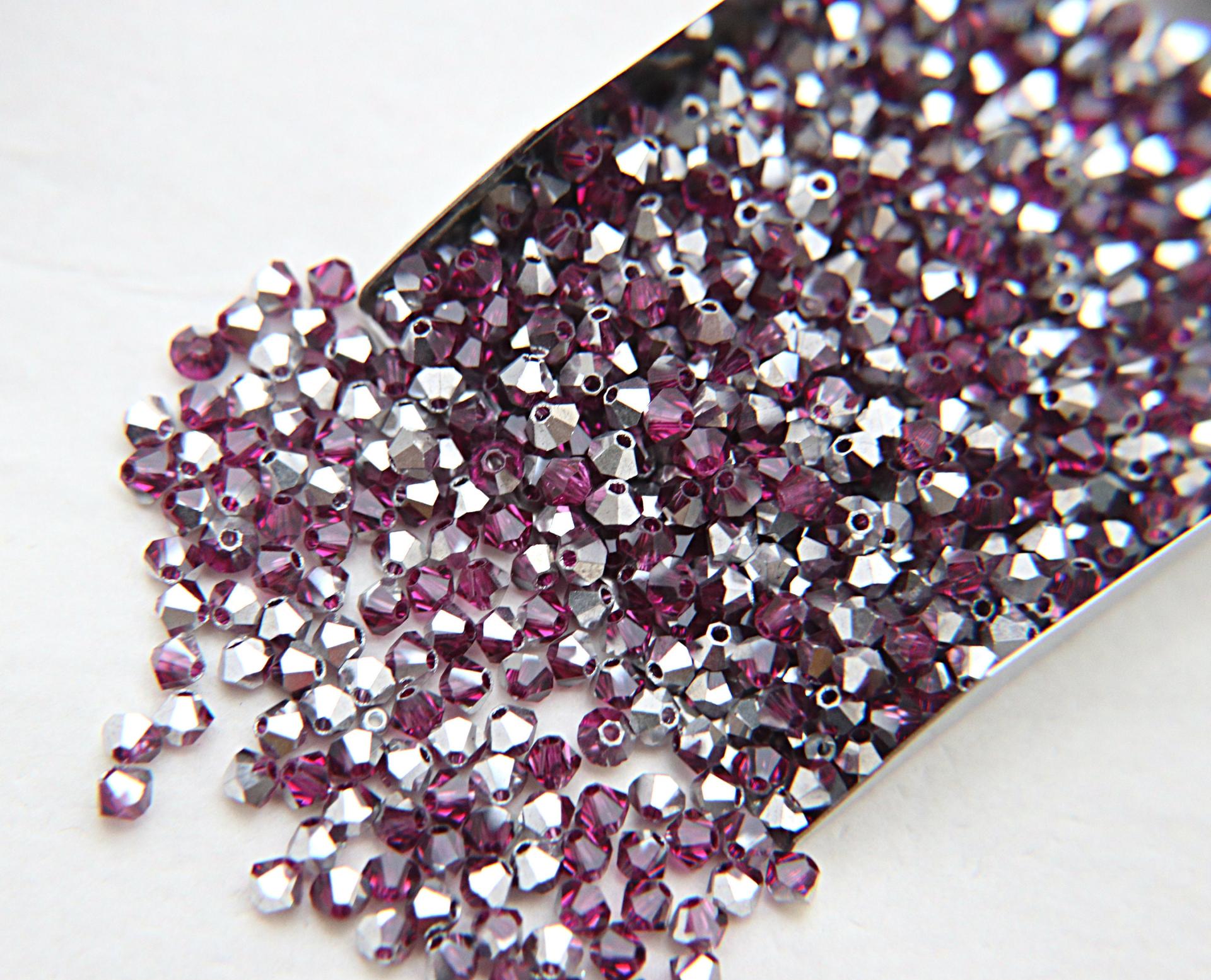 Swarovski (4mm) Fuchsia Comet Argent Light Bicones 36/72/144/432/720 Pieces jewlery beads, embroidery materials, couture embellishments