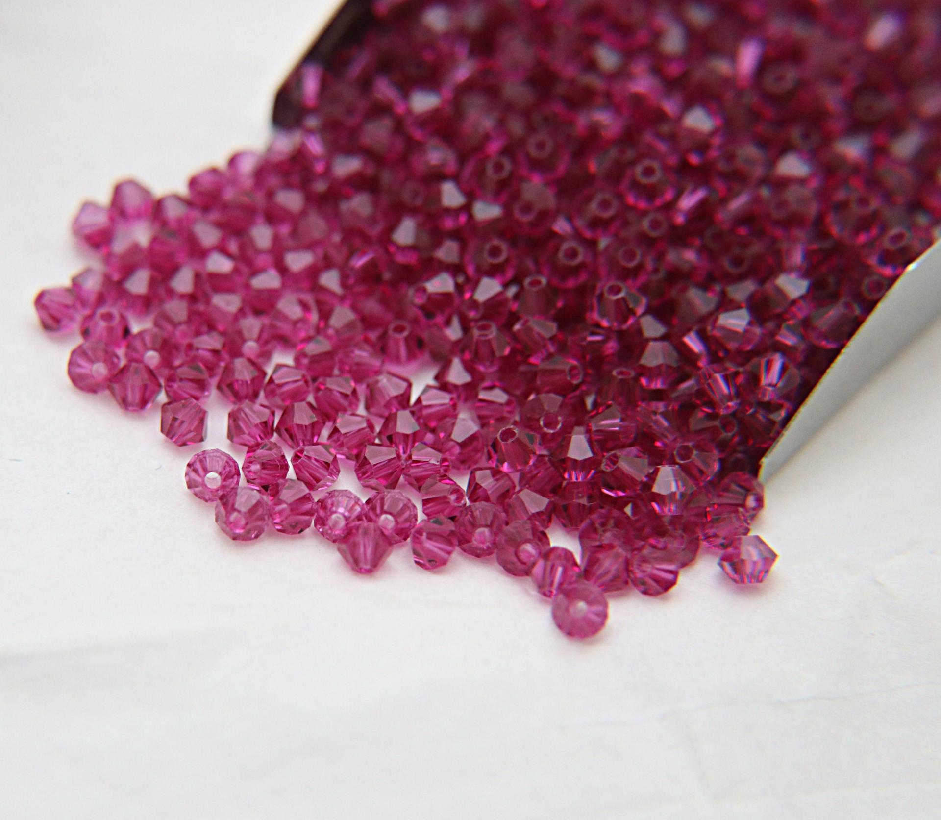 4/5mm Fuchsia Swarovski Bicones 12/36/72/144/432/720 Pieces (502) jewelry making beads, embroidery materials, jewelry making