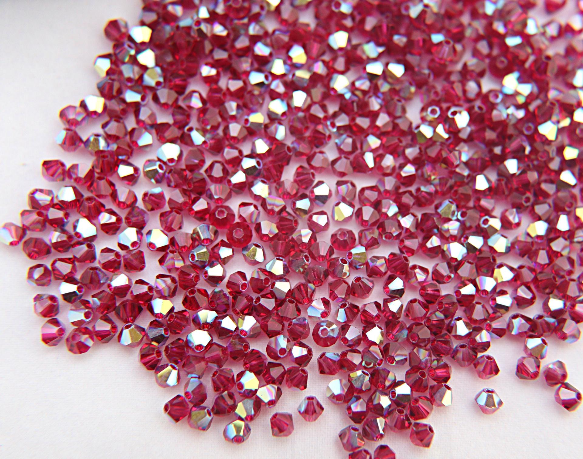 Swarovski (4mm) Ruby AB Bicones beads 36/72/144/432/720 Pieces, PREMIUM rainbow beads, jewelry making, embellishments, embroidery materials