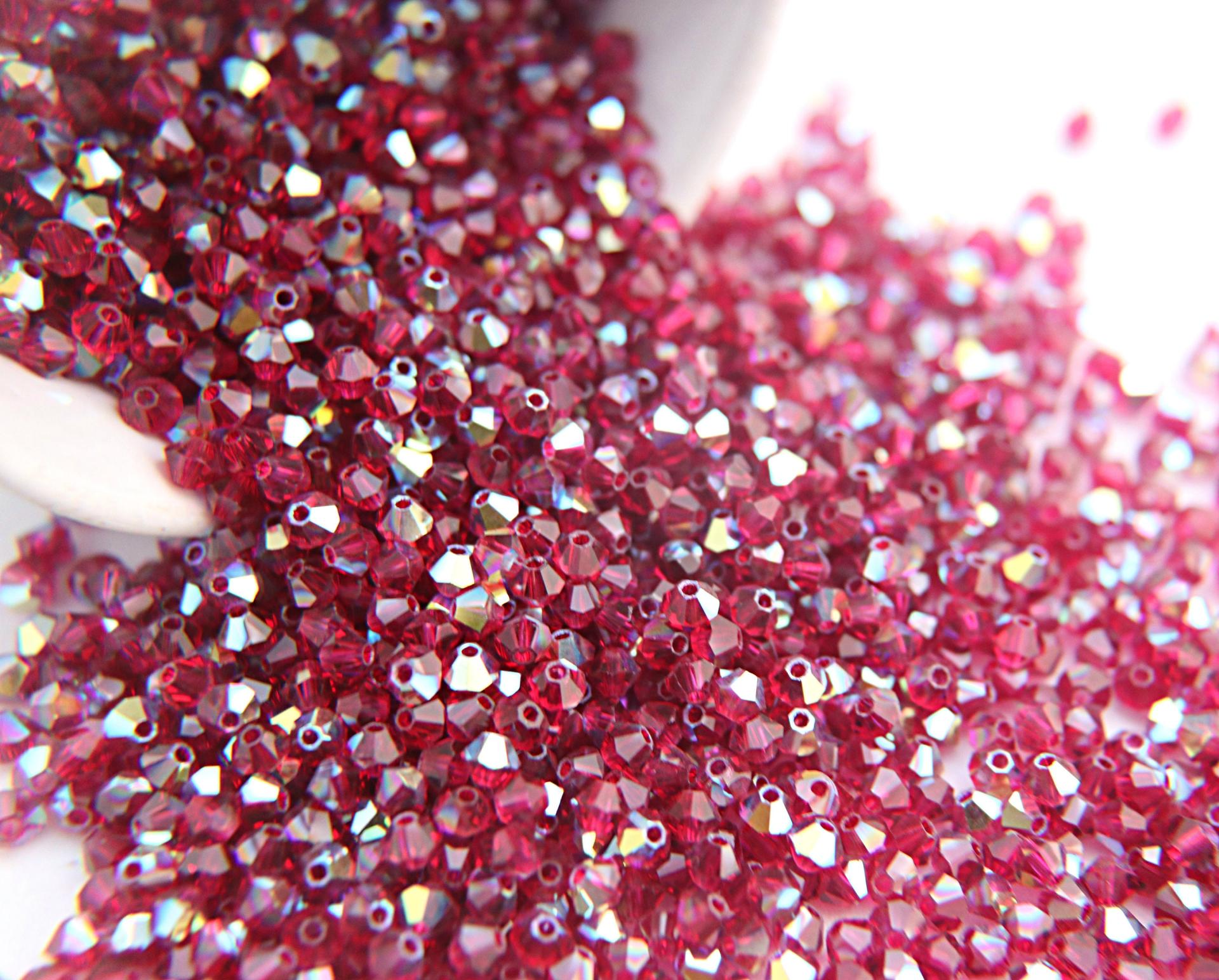 Swarovski (4mm) Ruby AB Bicones beads 36/72/144/432/720 Pieces, PREMIUM rainbow beads, jewelry making, embellishments, embroidery materials
