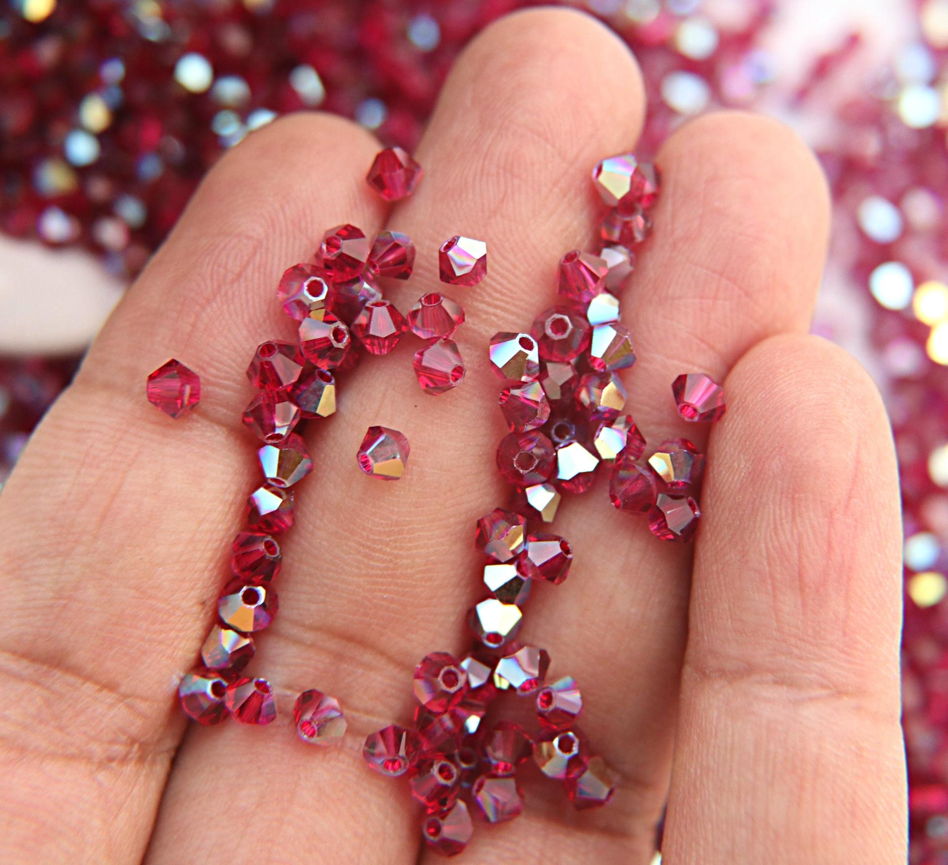 Swarovski (4mm) Ruby AB Bicones beads 36/72/144/432/720 Pieces, PREMIUM rainbow beads, jewelry making, embellishments, embroidery materials