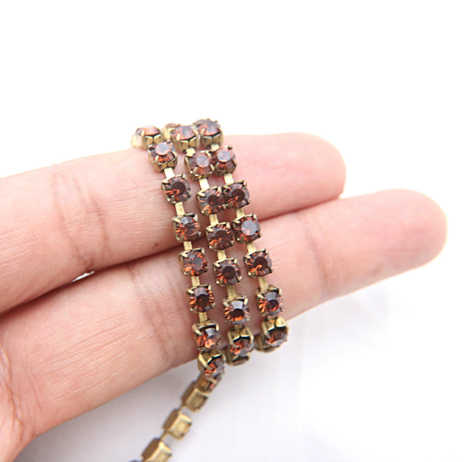 18SS Swarovski Vintage Rhinestone Chain Emerald/Smoked Topaz/Olivine/Montana 4.2mm embroidery materials, jewelry making, vintage findings