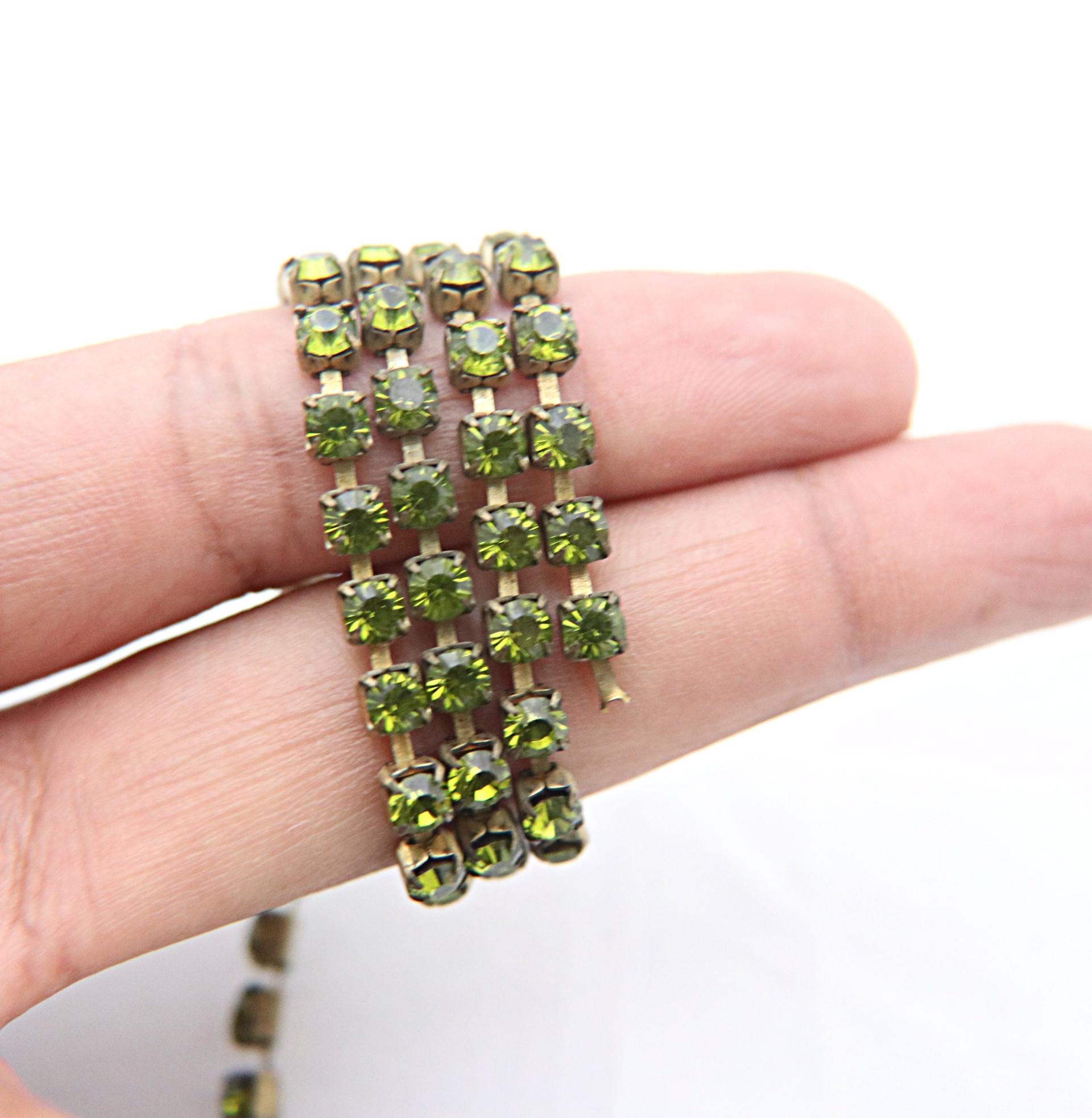18SS Swarovski Vintage Rhinestone Chain Emerald/Smoked Topaz/Olivine/Montana 4.2mm embroidery materials, jewelry making, vintage findings