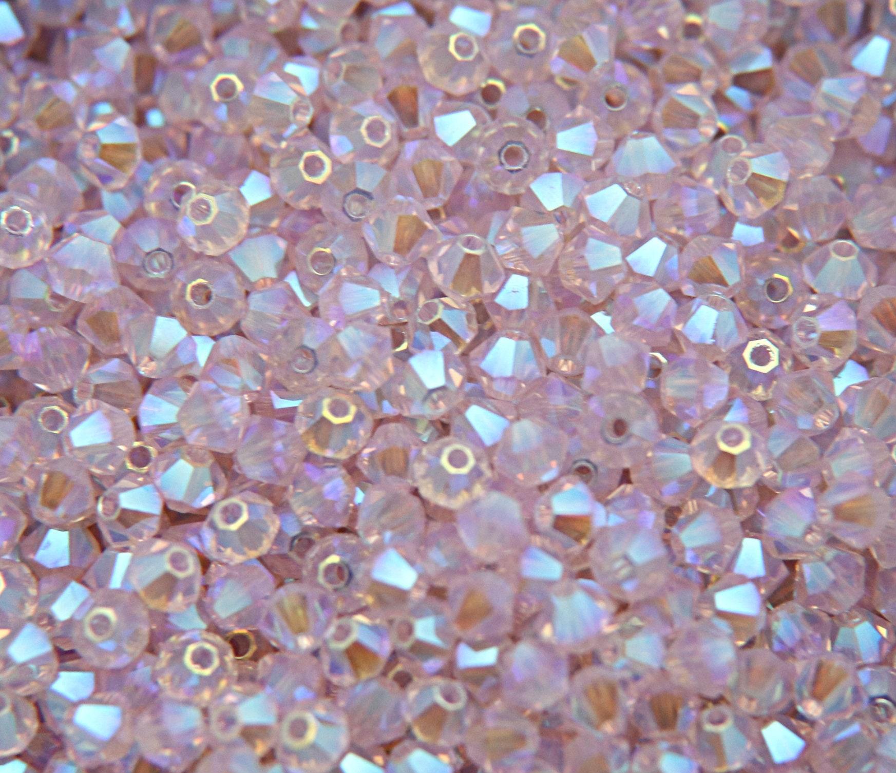 Swarovski (3/4mm) Rosaline AB 2X FC Bicones Beads Rainbow 36/72/144/432/720 Pieces (508) beads, jewelry making, couture embellishment