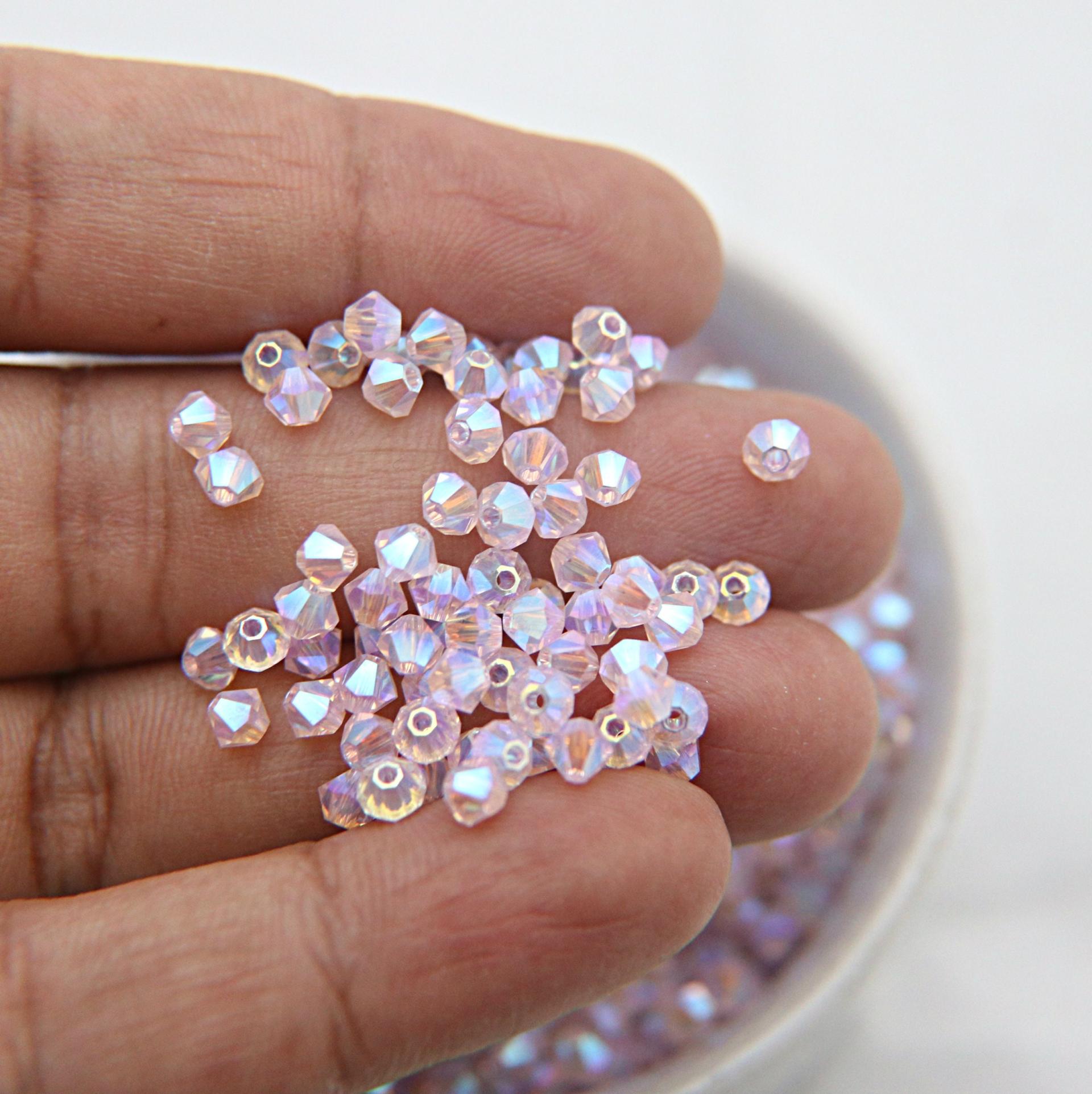 Swarovski (3/4mm) Rosaline AB 2X FC Bicones Beads Rainbow 36/72/144/432/720 Pieces (508) beads, jewelry making, couture embellishment