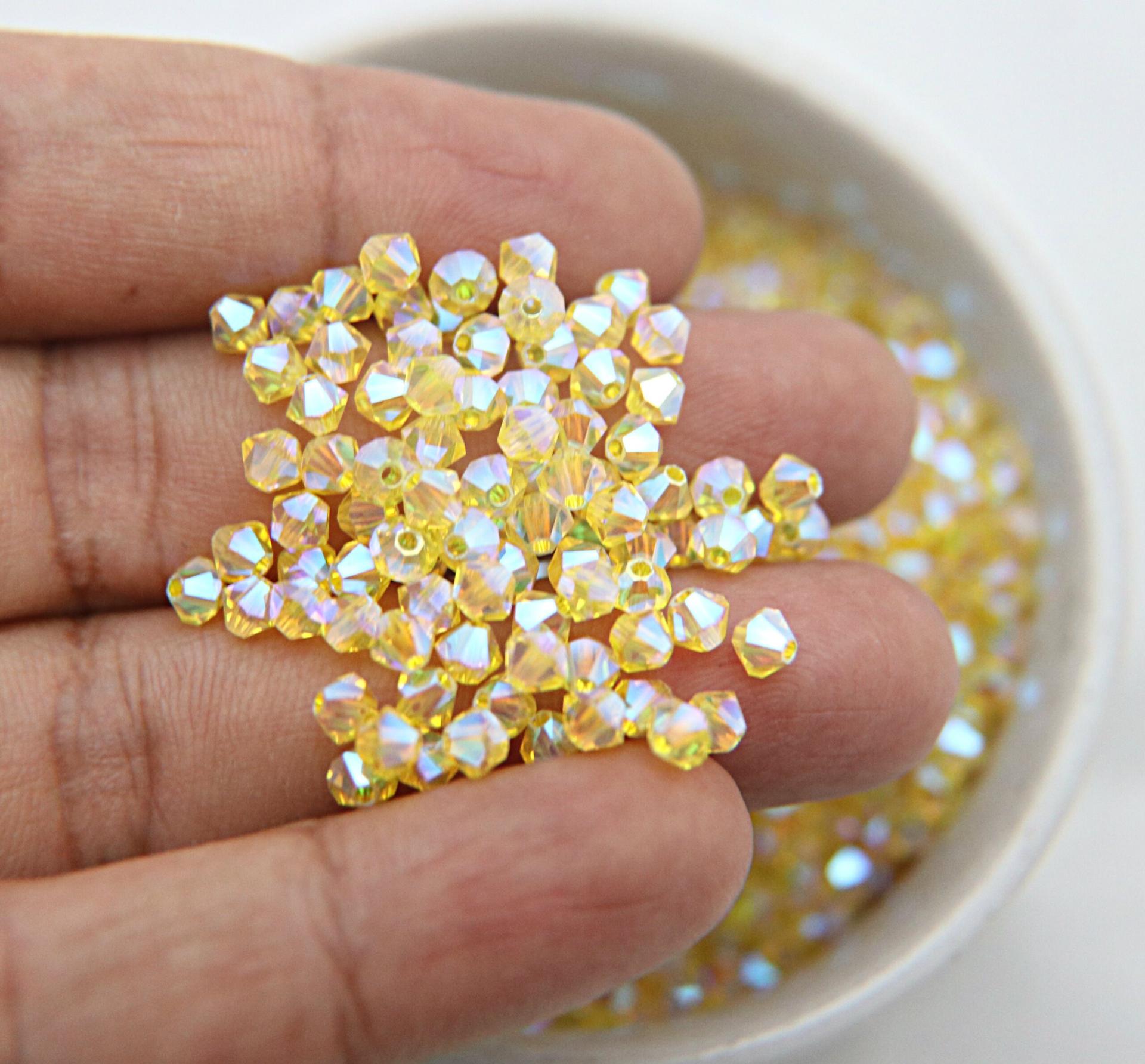 3/4mm Swarovski Citrine AB 2X FC Bicones beads 36/72/144/432/720 Pieces PREMIUM jewelry making, embroidery materials, couture embellishments