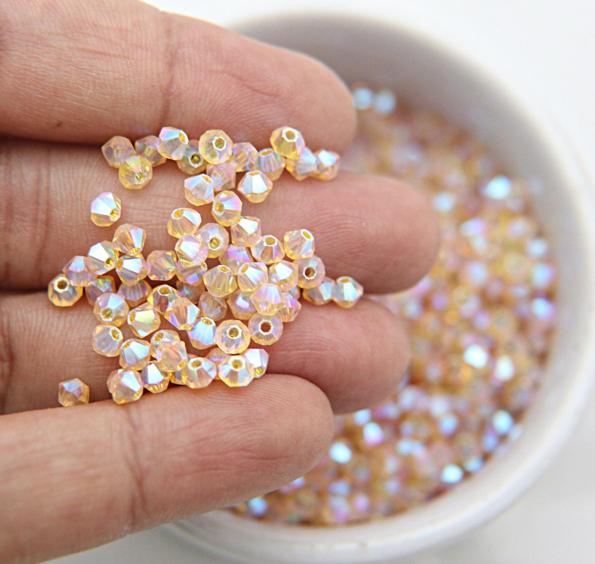 Swarovski (3/4mm) Light Topaz AB 2X FC Bicones Rainbow Beads 36/72/144/432/720 Pieces (226 AB) rainbow beads, jewelry making, couture
