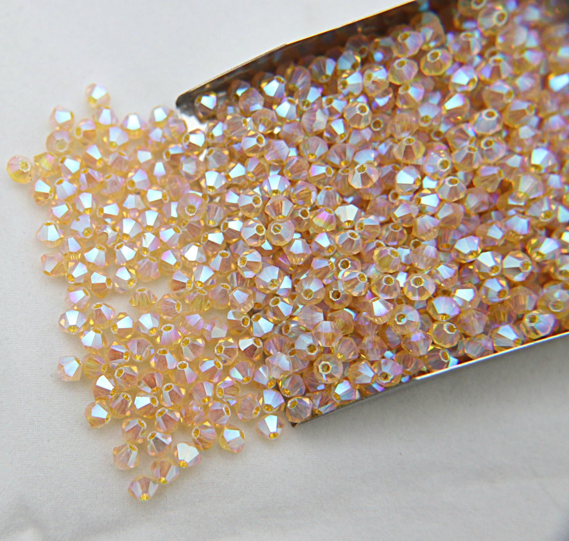 Swarovski (3/4mm) Light Topaz AB 2X FC Bicones Rainbow Beads 36/72/144/432/720 Pieces (226 AB) rainbow beads, jewelry making, couture