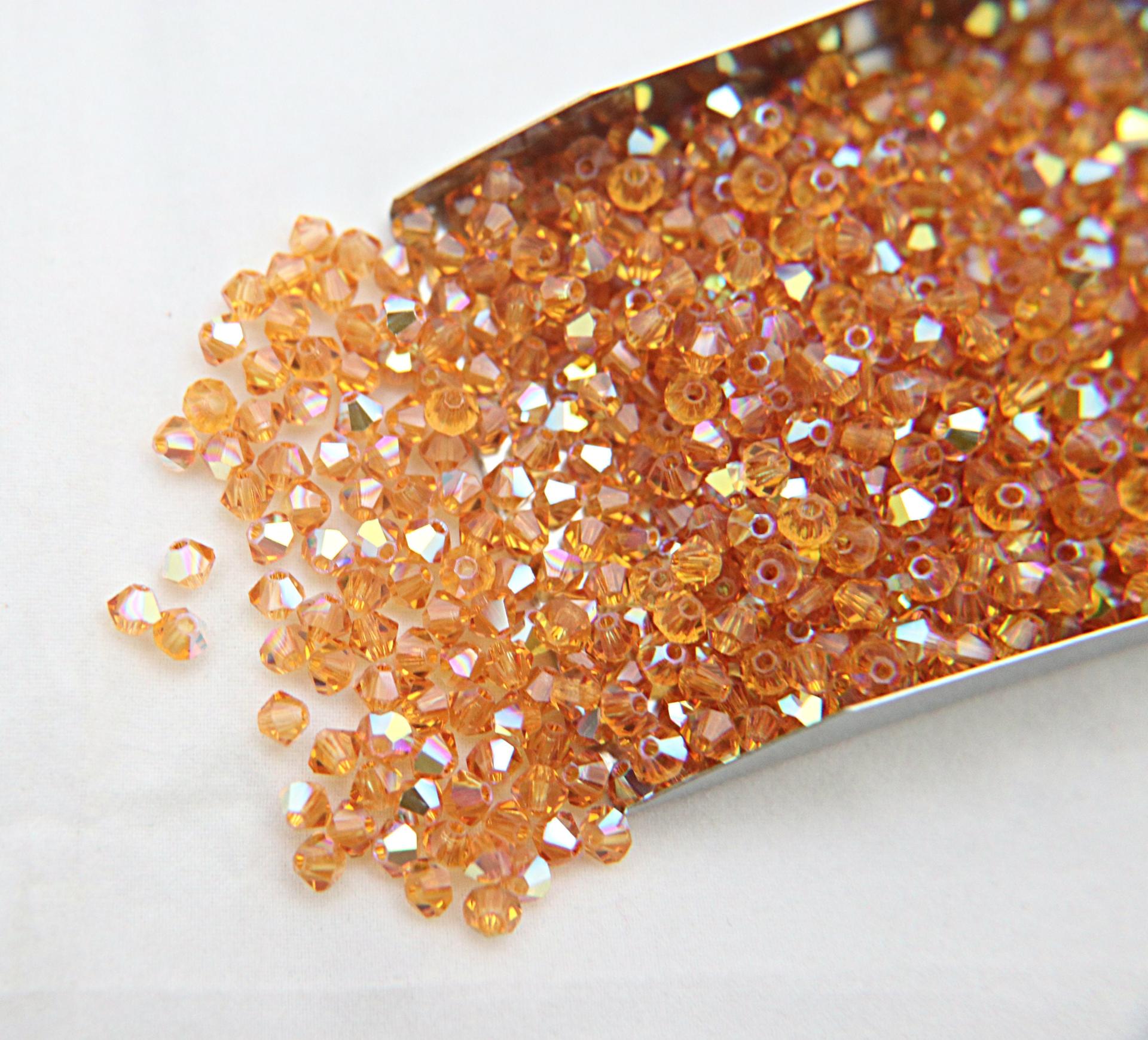4mm Swarovski Topaz AB Bicones beads 36/72/144/432/720 Pieces (203) jewelry making, rare findings, embroidery couture, premium materials