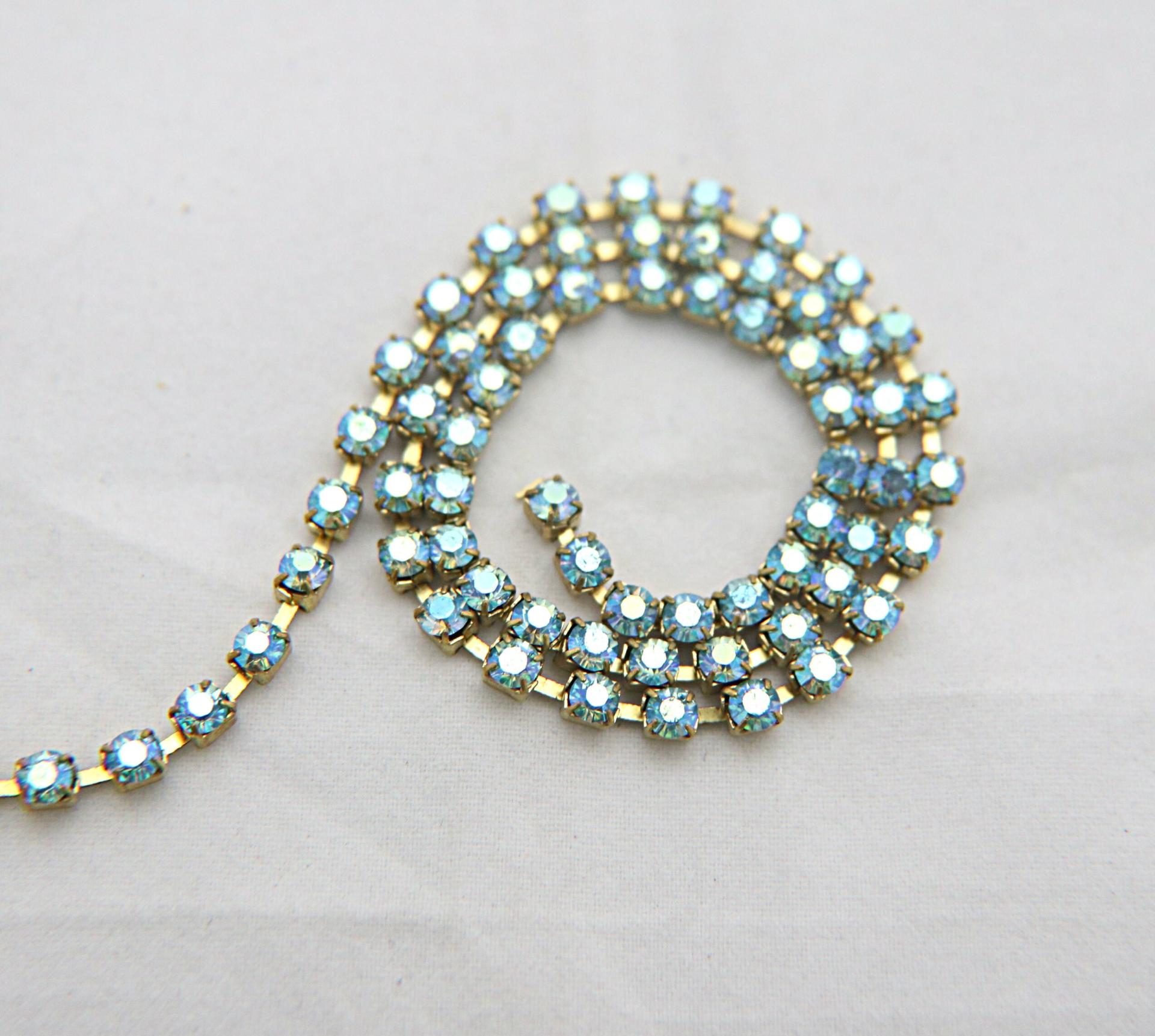 12 SS Rhinestone Chain Swarovski Aquamarine AB 3mm 0.5/1/2/5 Meters strass chains, couture materials jewelry making, embroidery materials