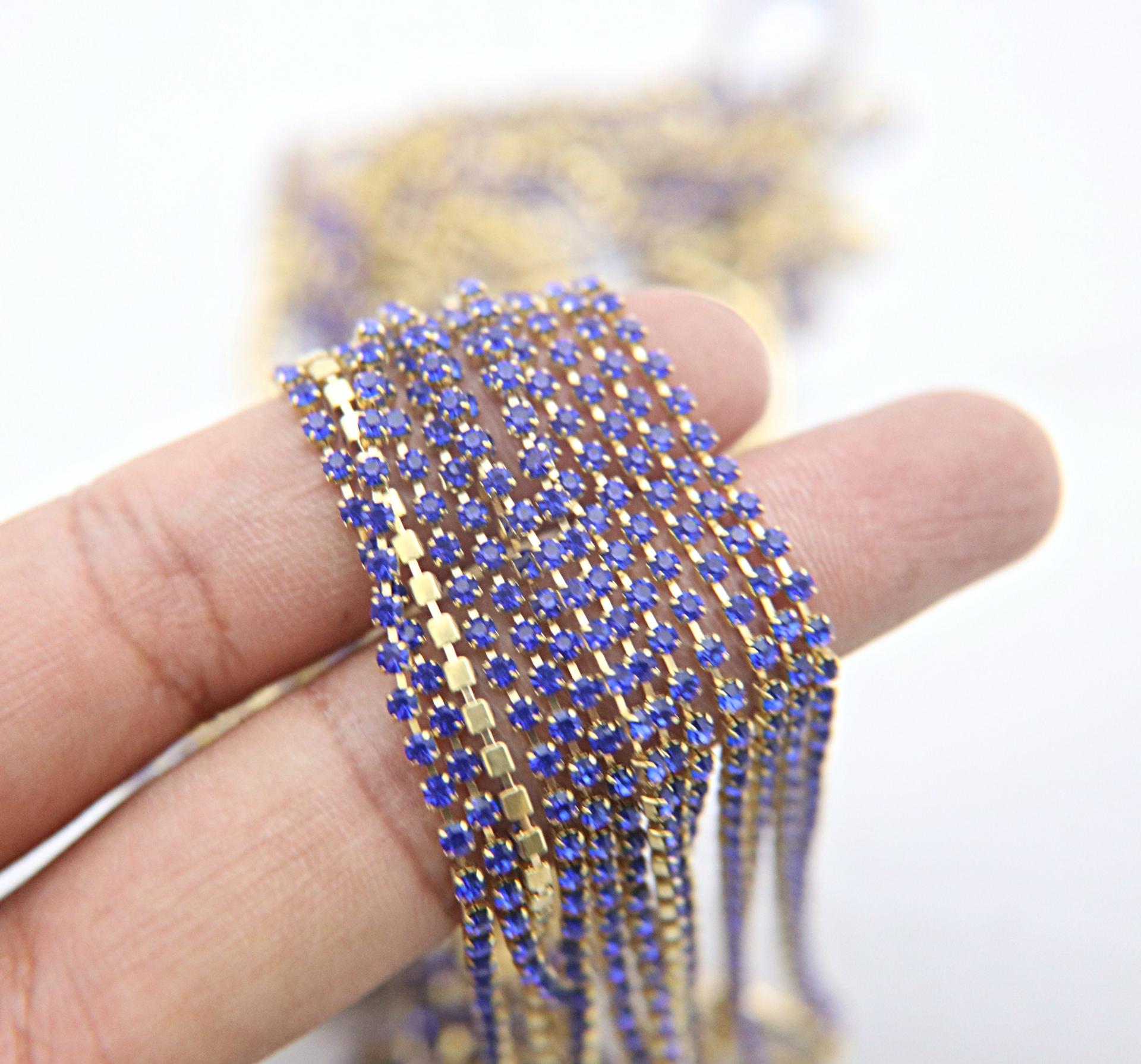 6 SS Rhinestone Chain Vintage Machine cut Cobalt Blue 2mm 1/2/5/15 Meters embroidery materials, jewelry making