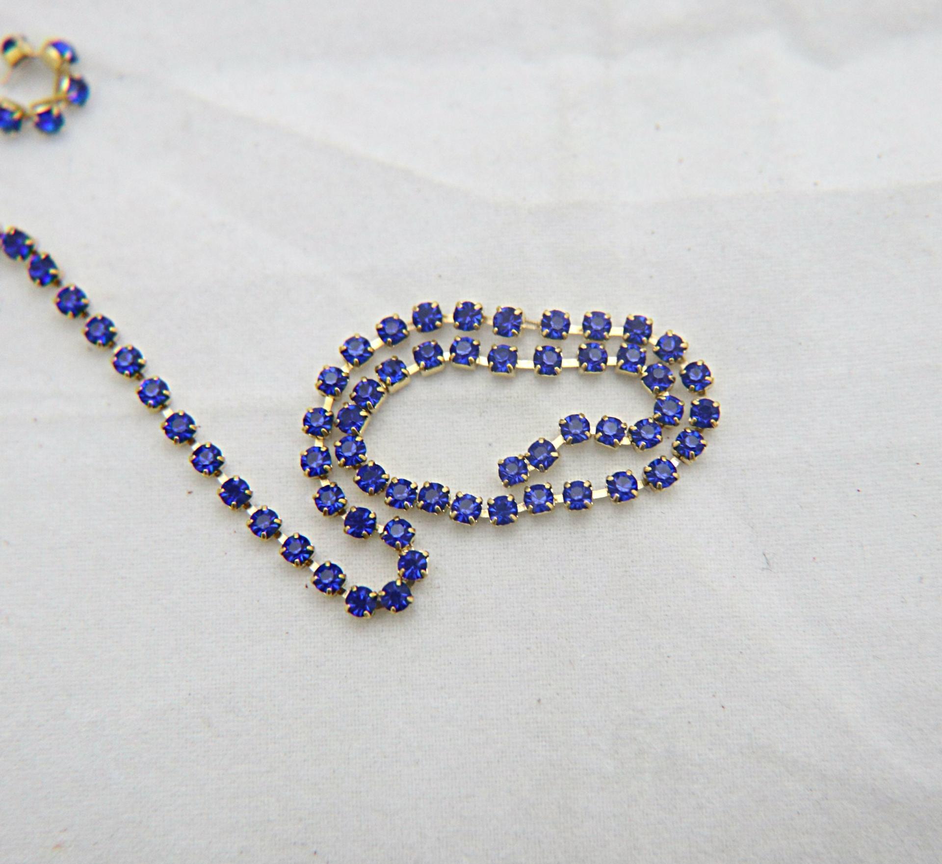 6 SS Rhinestone Chain Vintage Machine cut Cobalt Blue 2mm 1/2/5/15 Meters embroidery materials, jewelry making